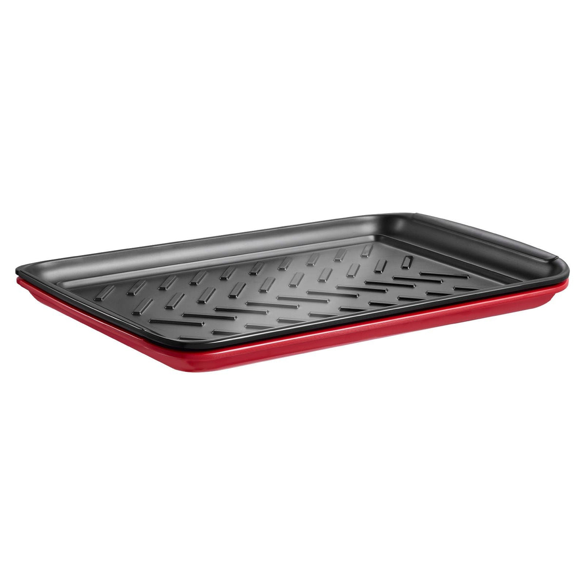 Plastic Serving Trays, 2-Pack Grilling Prep and Serve Trays with Handles , 17x10.35 Inch Anti-Slip Melamine Food Tray, Ideal for BBQ, Kitchen, Cafeteria, Ottoman, Coffee Table, Black and Red