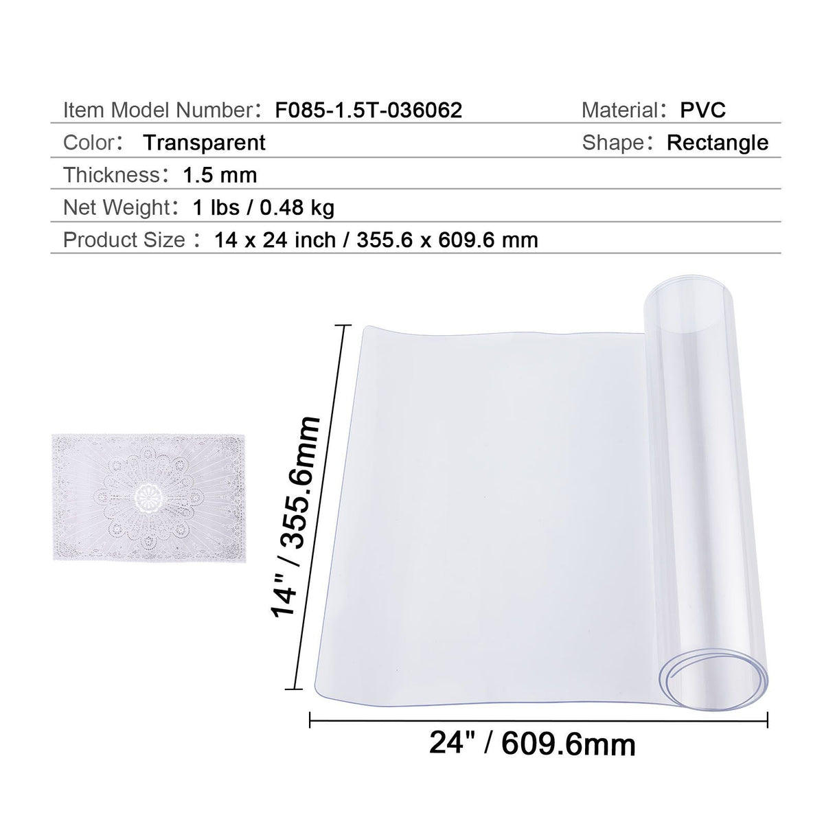 Plastic Table Cover, 14 x 24 Inch 1.5 mm Thick Clear Table Protector, Rectangle PVC Desk Mat, Waterproof & Easy Cleaning Desk Pad Tablecloth, for Office Dresser Dining Room Table Night Stand