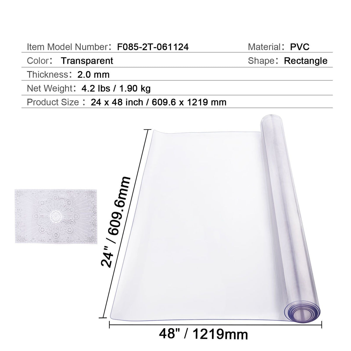 Plastic Table Cover, 24 x 48 Inch 2.0 mm Thick Clear Table Protector, Rectangle PVC Desk Mat, Waterproof & Easy Cleaning Desk Pad Tablecloth, for Office Dresser Dining Room Table Night Stand