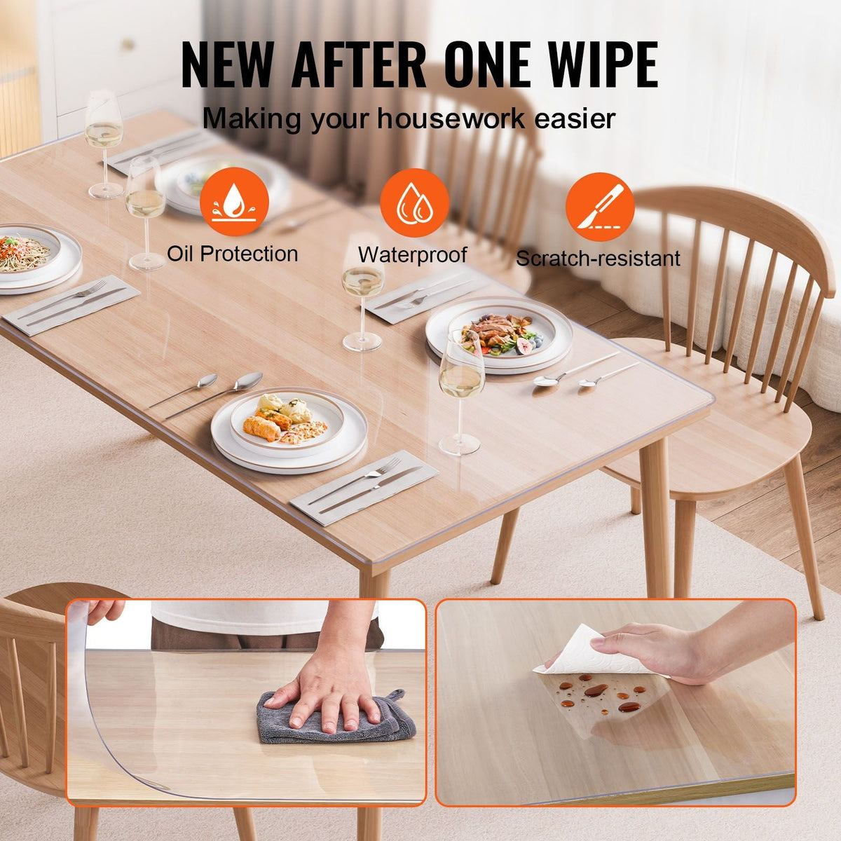 Plastic Table Cover, 30 x 60 Inch 1.5 mm Thick Clear Table Protector, Rectangle PVC Desk Mat, Waterproof & Easy Cleaning Desk Pad Tablecloth, for Office Dresser Dining Room Table Night Stand