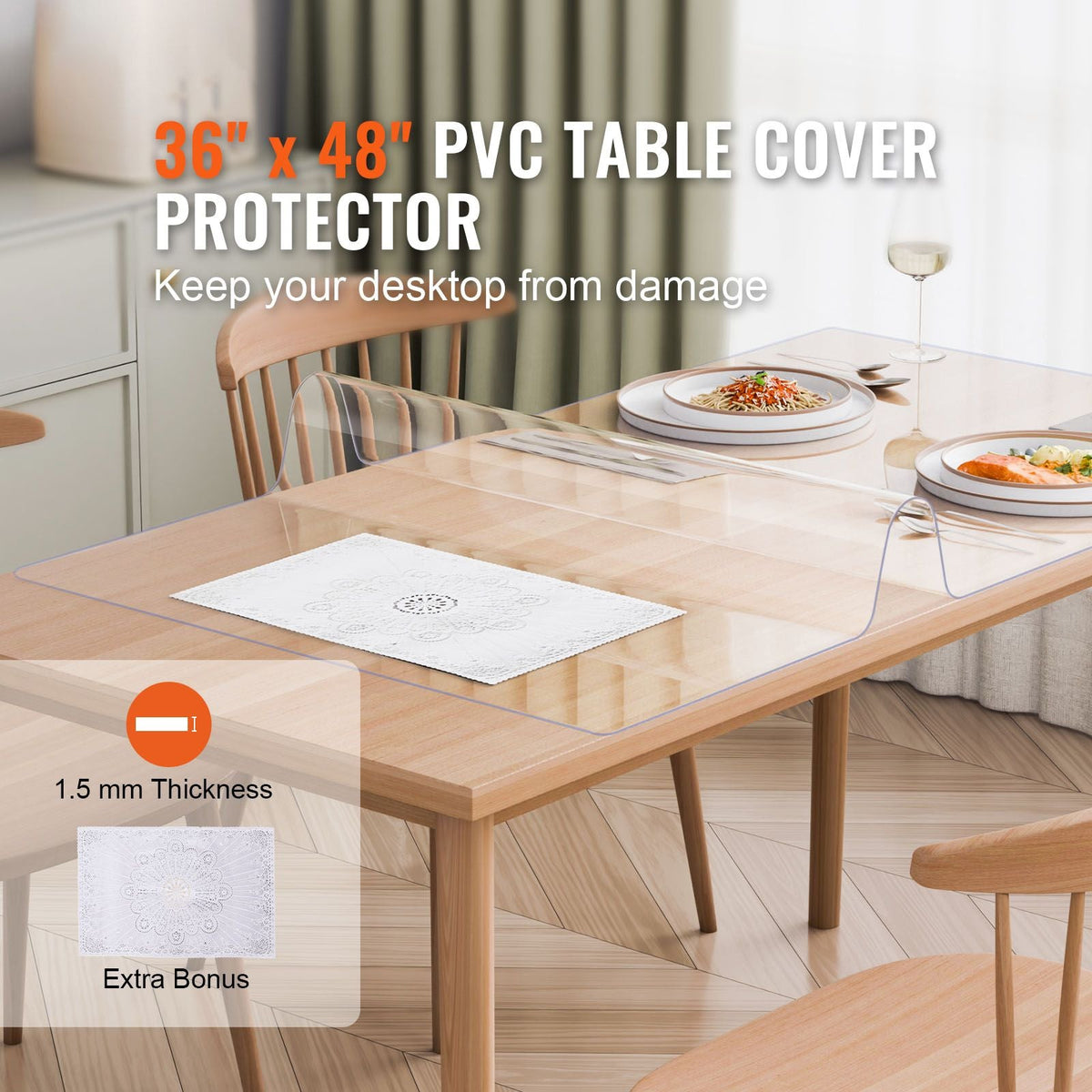Plastic Table Cover, 36 x 48 Inch 1.5 mm Thick Clear Table Protector, Rectangle PVC Desk Mat, Waterproof & Easy Cleaning Desk Pad Tablecloth, for Office Dresser Dining Room Table Night Stand