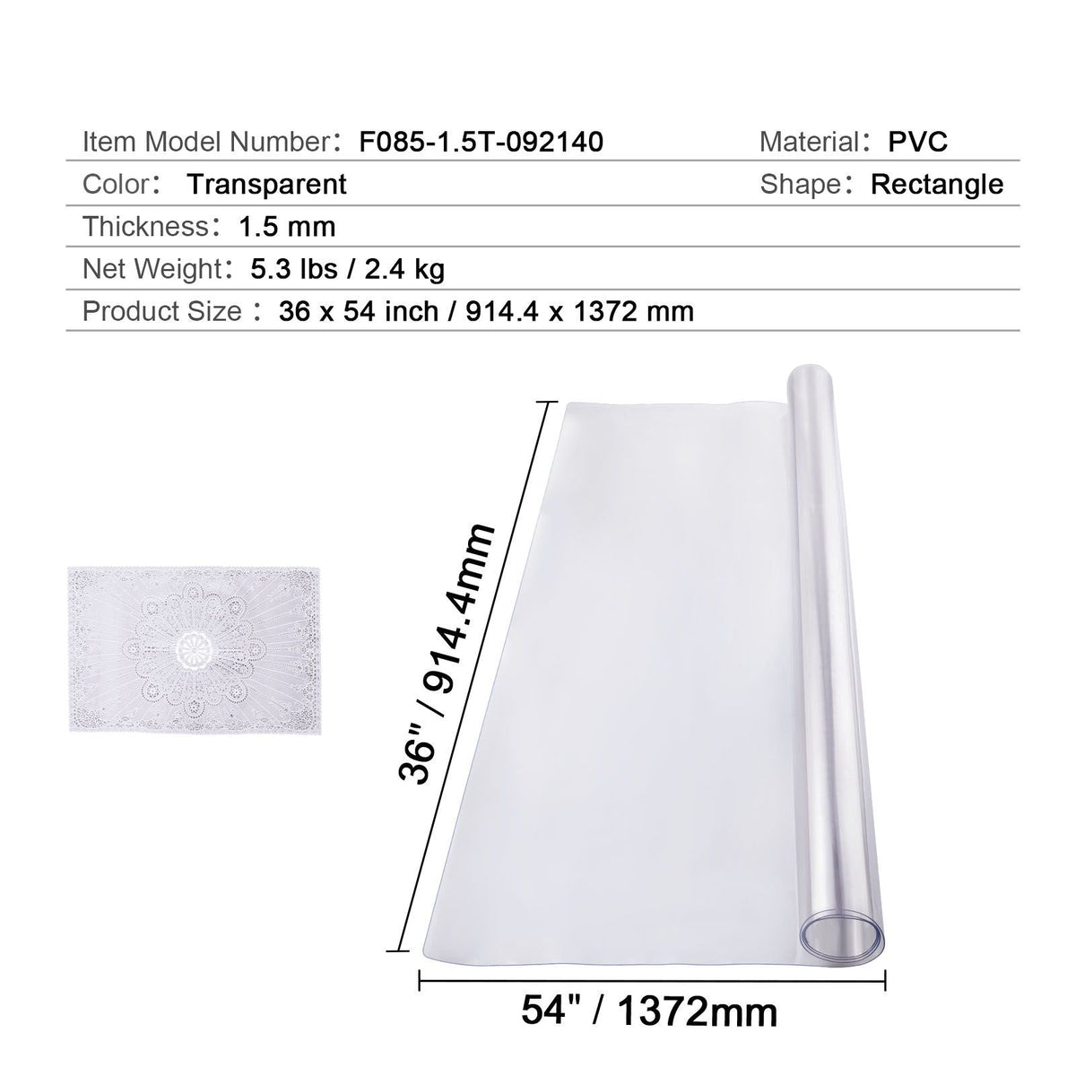 Plastic Table Cover, 36 x 54 Inch 1.5 mm Thick Clear Table Protector, Rectangle PVC Desk Mat, Waterproof & Easy Cleaning Desk Pad Tablecloth, for Office Dresser Dining Room Table Night Stand