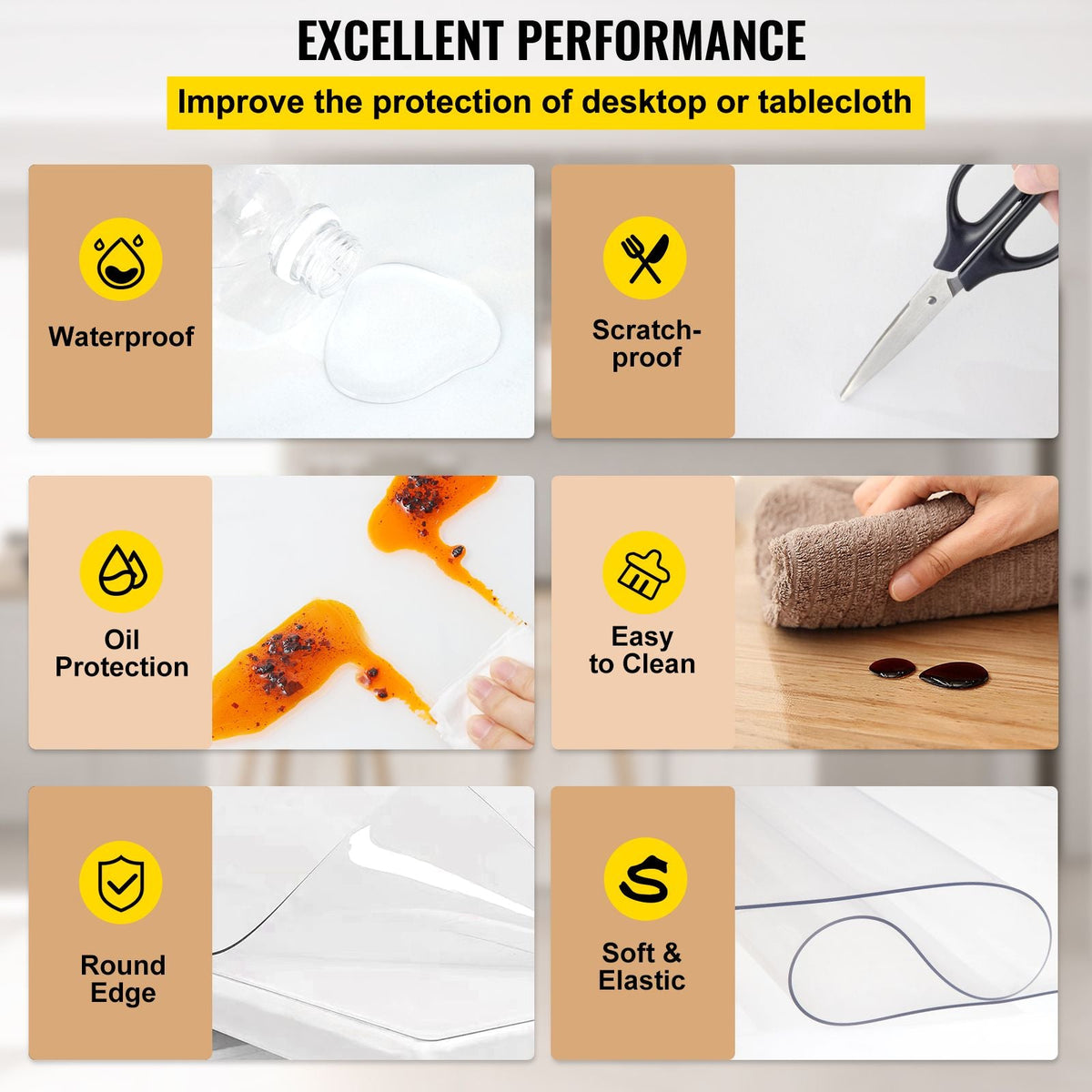 Plastic Table Cover 36 x 60 Inch, 1.5 mm Thick Clear Table Protector, Rectangle Clear Desk Mat, Waterproof & Easy Cleaning for Office Dresser Night Stand