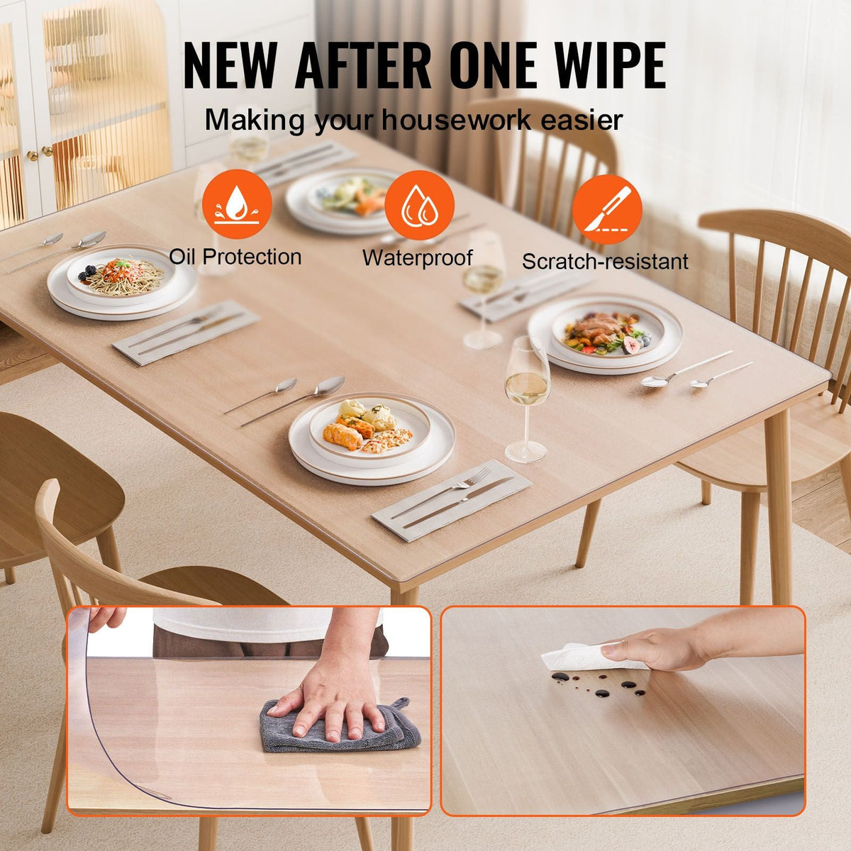 Plastic Table Cover, 36 x 60 Inch 1.5 mm Thick Frosted Table Protector, Rectangle PVC Desk Mat, Waterproof & Easy Cleaning Desk Pad Tablecloth, for Office Dresser Dining Room Table Night Stand