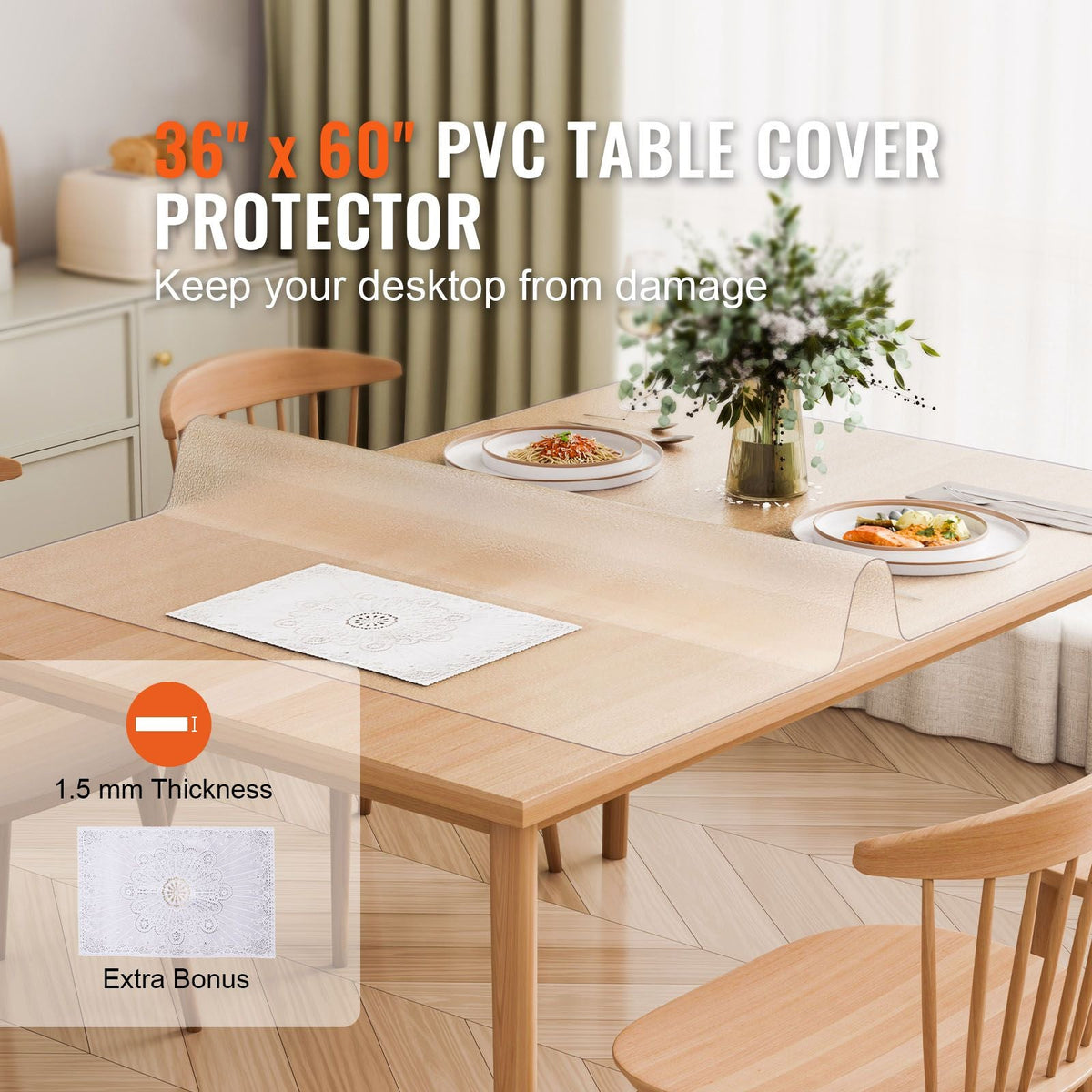 Plastic Table Cover, 36 x 60 Inch 1.5 mm Thick Frosted Table Protector, Rectangle PVC Desk Mat, Waterproof & Easy Cleaning Desk Pad Tablecloth, for Office Dresser Dining Room Table Night Stand