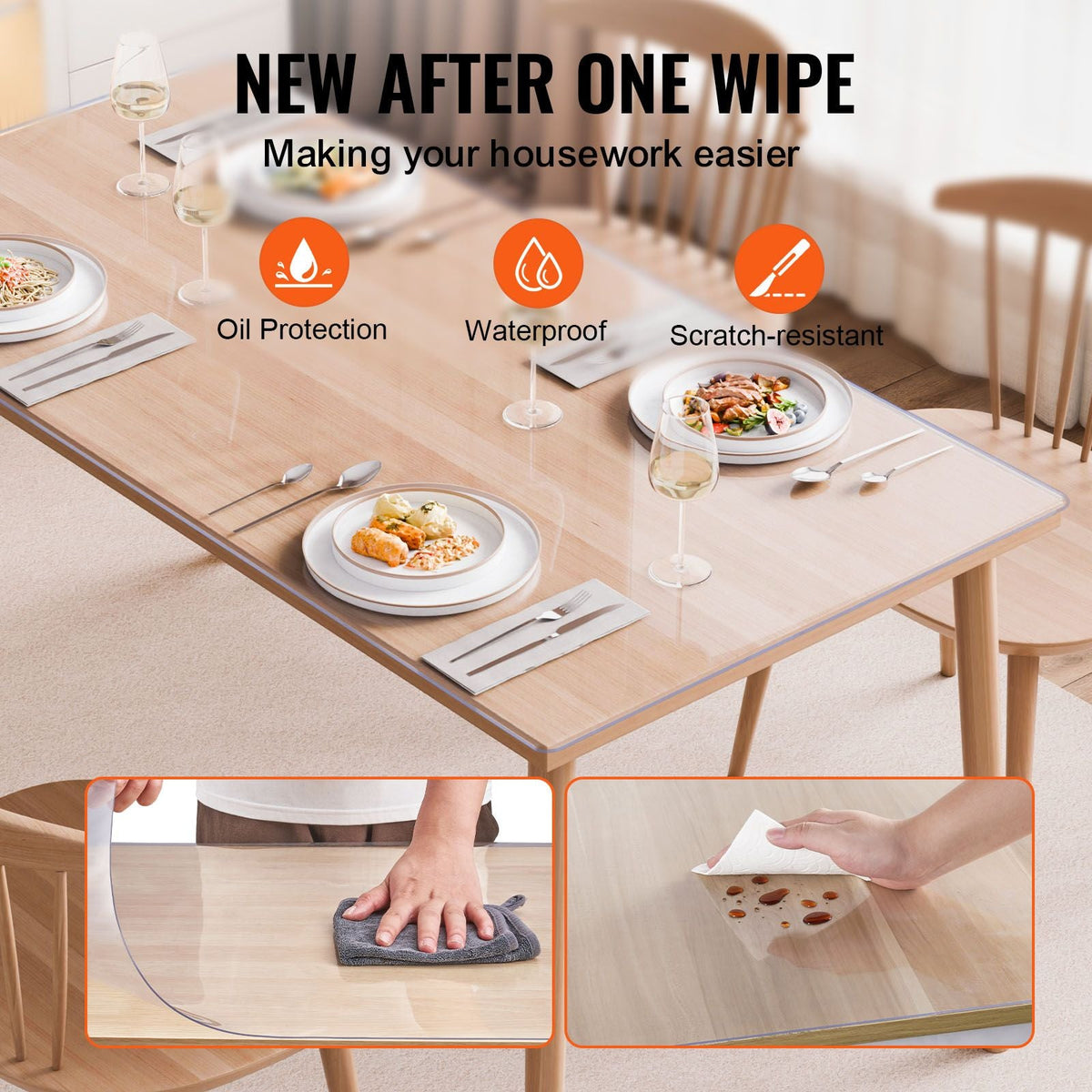 Plastic Table Cover, 40 x 60 Inch 2.0 mm Thick Clear Table Protector, Rectangle PVC Desk Mat, Waterproof & Easy Cleaning Desk Pad Tablecloth, for Office Dresser Dining Room Table Night Stand
