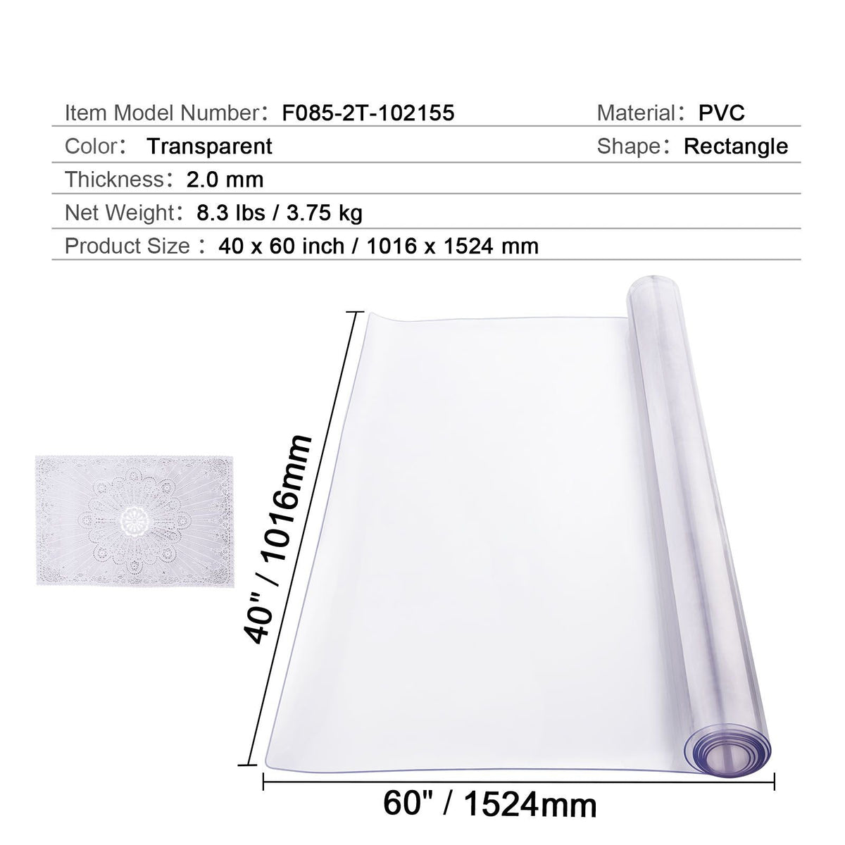 Plastic Table Cover, 40 x 60 Inch 2.0 mm Thick Clear Table Protector, Rectangle PVC Desk Mat, Waterproof & Easy Cleaning Desk Pad Tablecloth, for Office Dresser Dining Room Table Night Stand