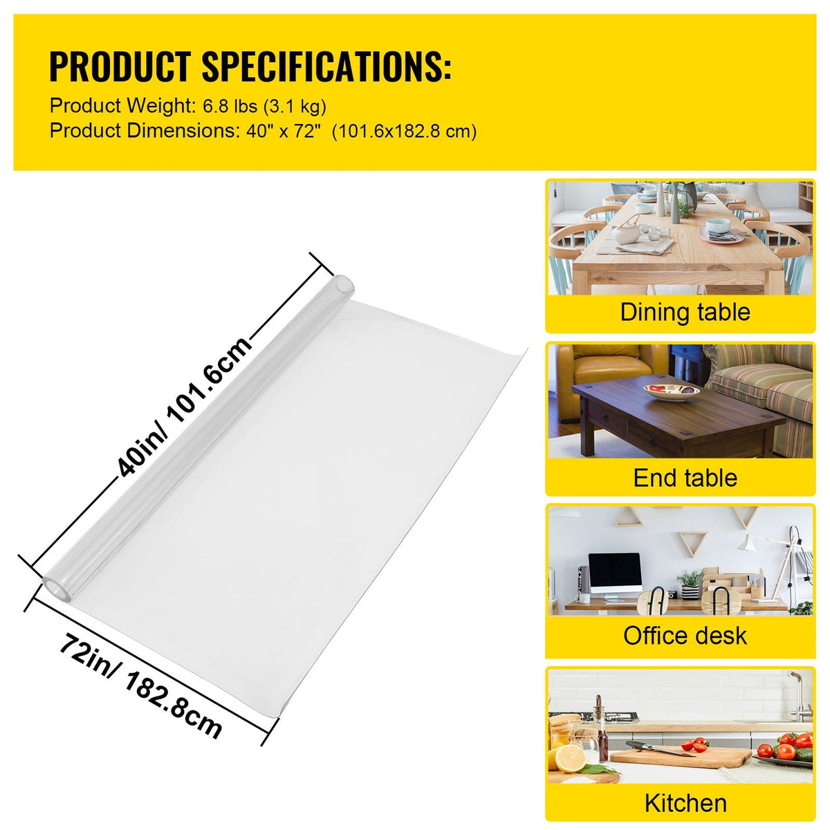 Plastic Table Cover 40 x 72 Inch, 1.5 mm Thick Clear Table Protector, Rectangle Clear Desk Mat, Waterproof & Easy Cleaning for Office Dresser Night Stand