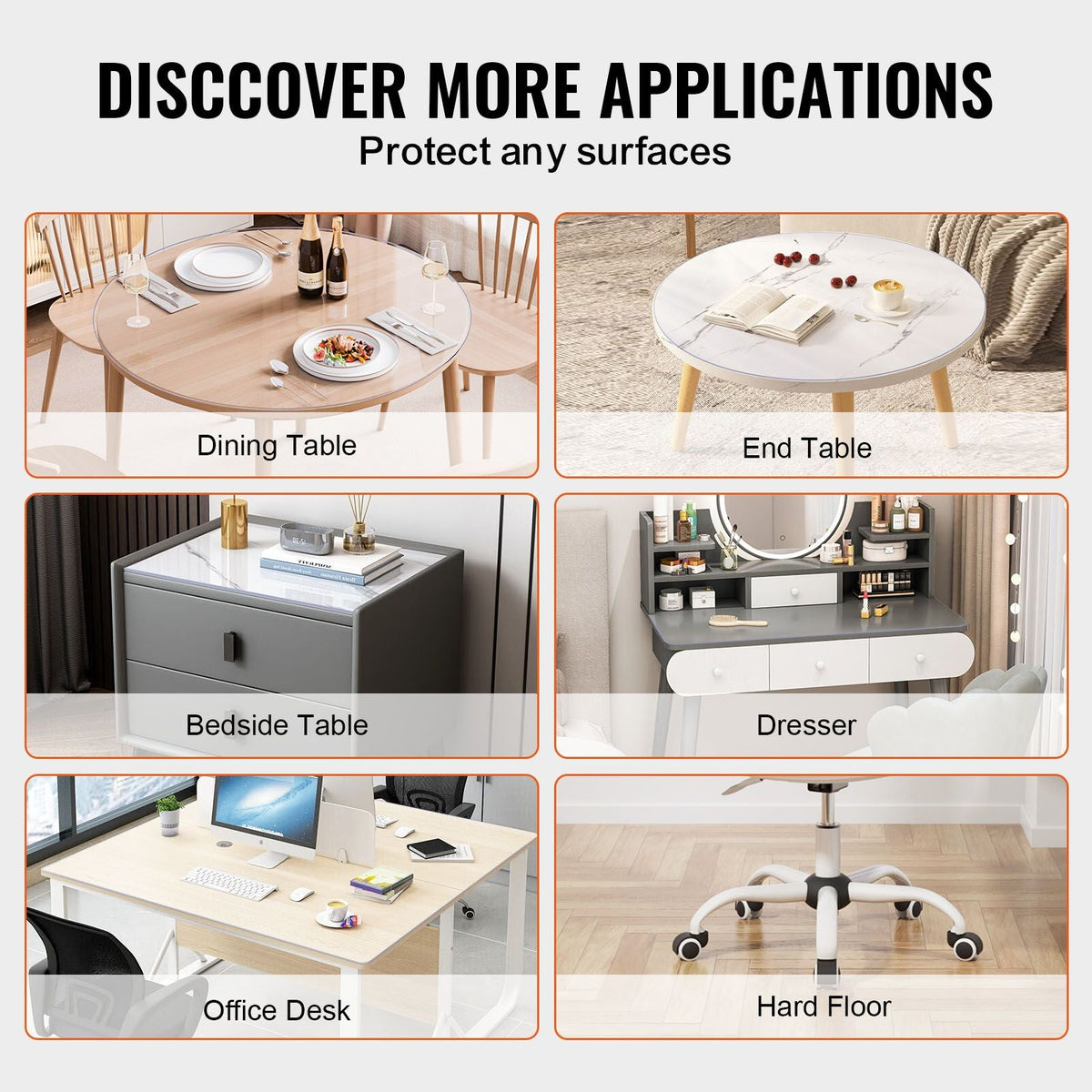 Plastic Table Cover, 42 x 42 Inch 2.0 mm Thick Clear Table Protector, Round PVC Desk Mat, Waterproof & Easy Cleaning Desk Pad Tablecloth, for Office Dresser Dining Room Table Night Stand