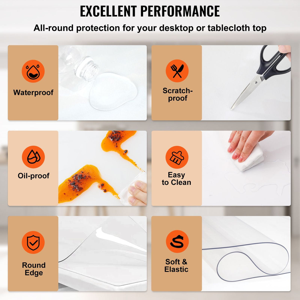 Plastic Table Cover, 46"x96"x0.08", Transparent PVC Table Protector, Rectangle Clear Desk Mat, Water Oil Proof Table Cover for Dining Table Coffer Table Kitchen Worktable Dresser Cabinet, etc.