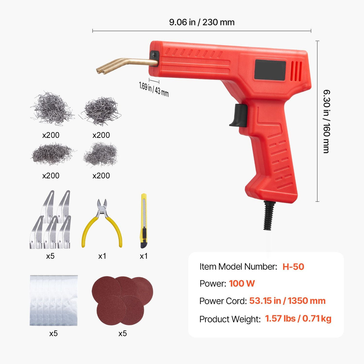 Plastic Welder, 100W Plastic Welding Gun with 800PCS Hot Staples, Professional Hot Staple Welding Gun, Plastic Car Bumper Repair Kit with LED Light for Kayak, Toys, Plastic Crack Repair