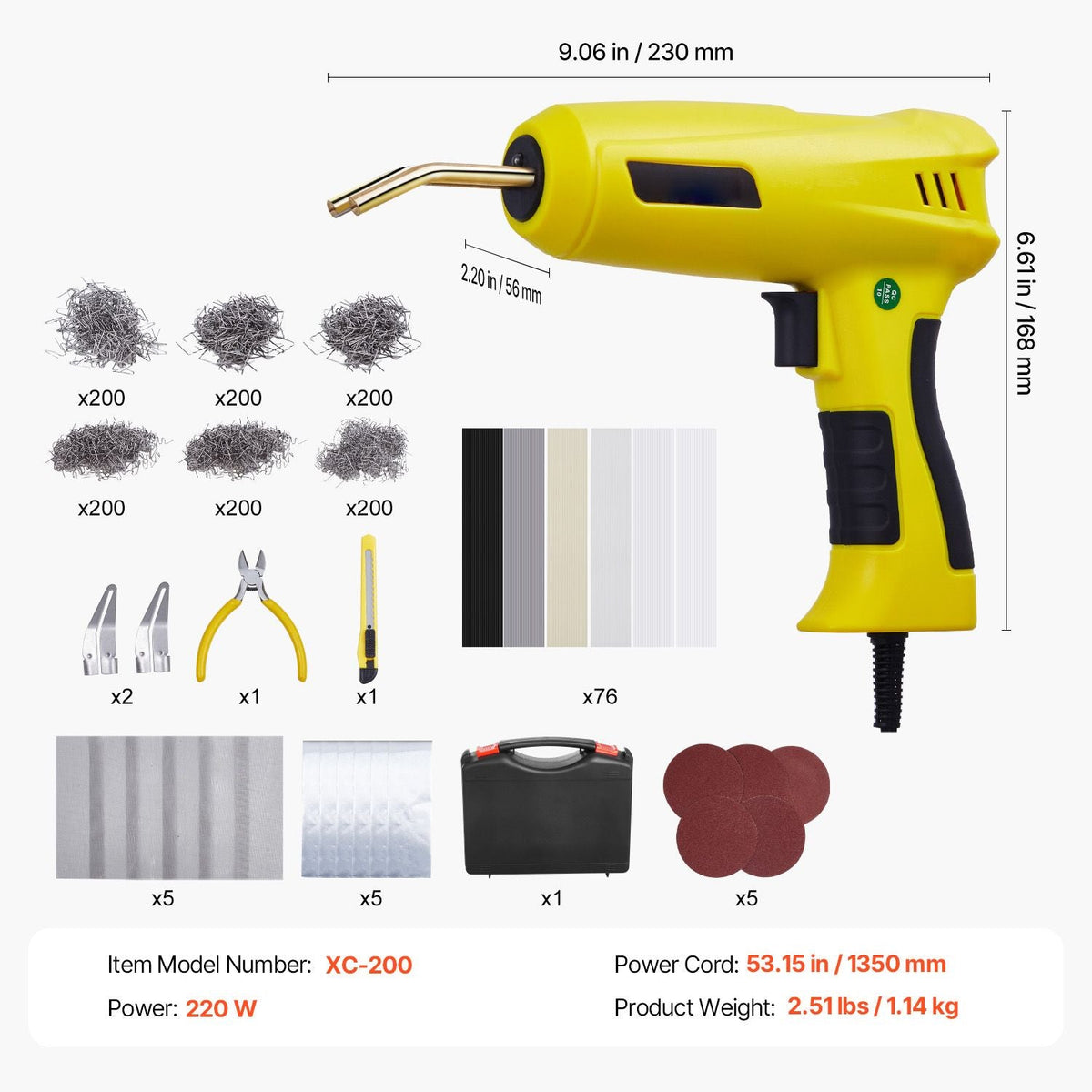 Plastic Welding Kit, 220W Plastic Welder Gun with 1200PCS Hot Staples & 76PCS Welding Rods, Professional Hot Staple Welding Gun with LED Light, Carrying Case for Kayak, Toys, Car Bumper Repair
