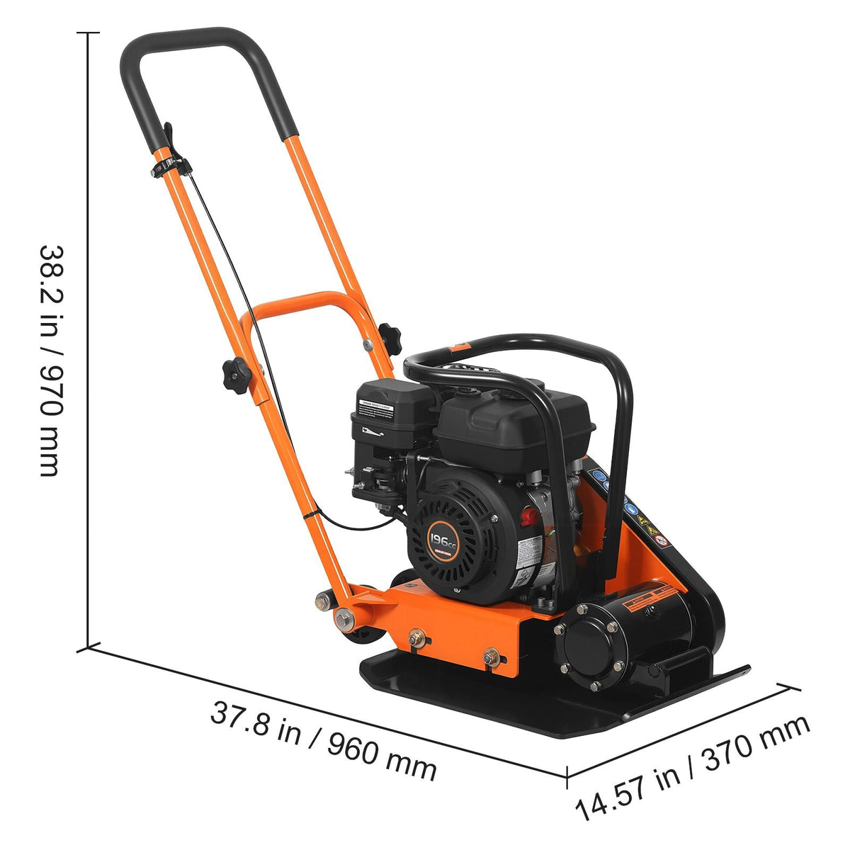 Plate Compactor, 6.5 HP 196CC Gas Engine, 5600 VPM Vibrating Ground Rammer, 2360 lbs Compaction Force, 20.1 x 15 in Plate, Walk Behind Compactor for Paver Landscaping, Asphalt, Foundation, Soil