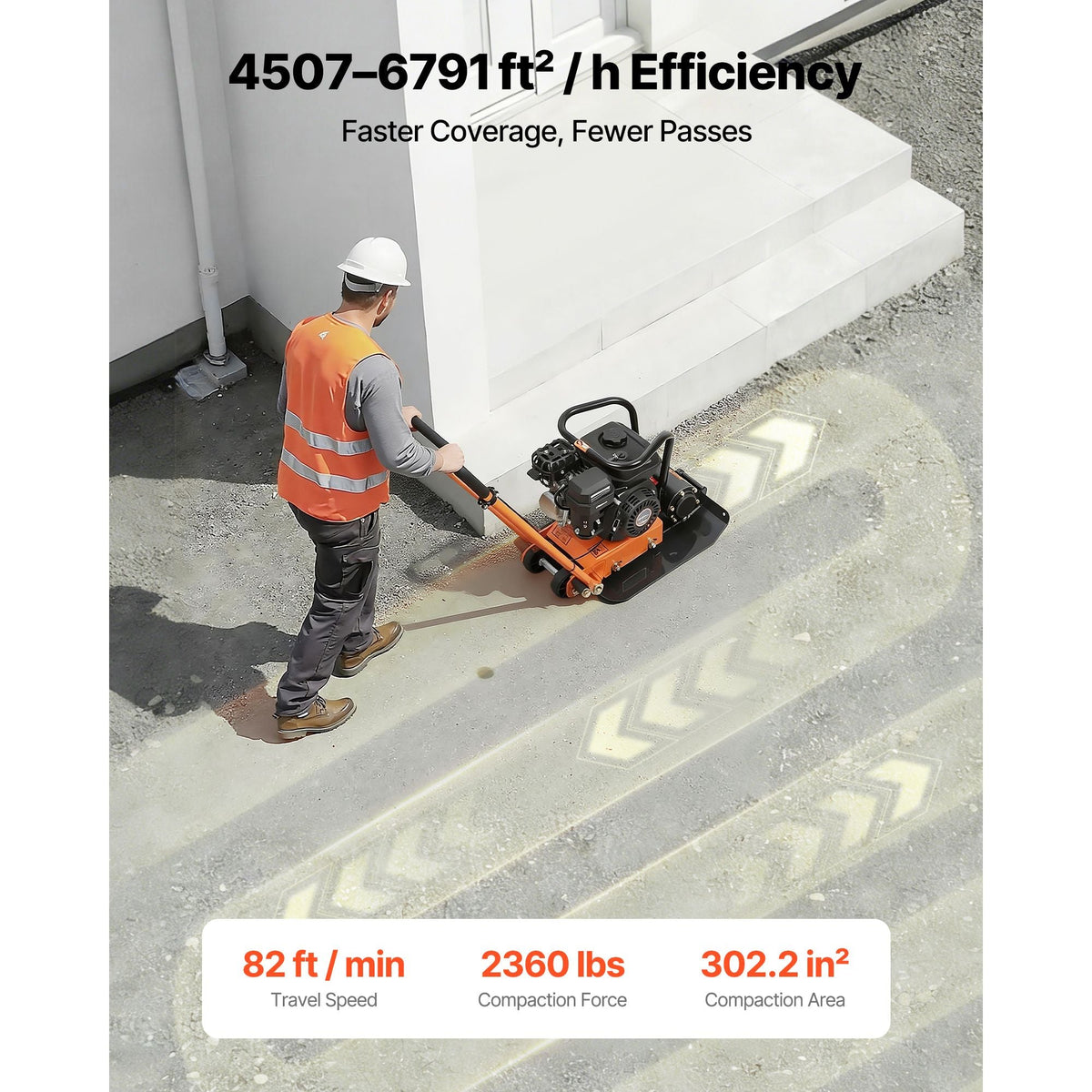 Plate Compactor, 6.5 HP 196CC Gas Engine, 5600 VPM Vibrating Ground Rammer, 2360 lbs Compaction Force, 20.1 x 15 in Plate, Walk Behind Compactor for Paver Landscaping, Asphalt, Foundation, Soil