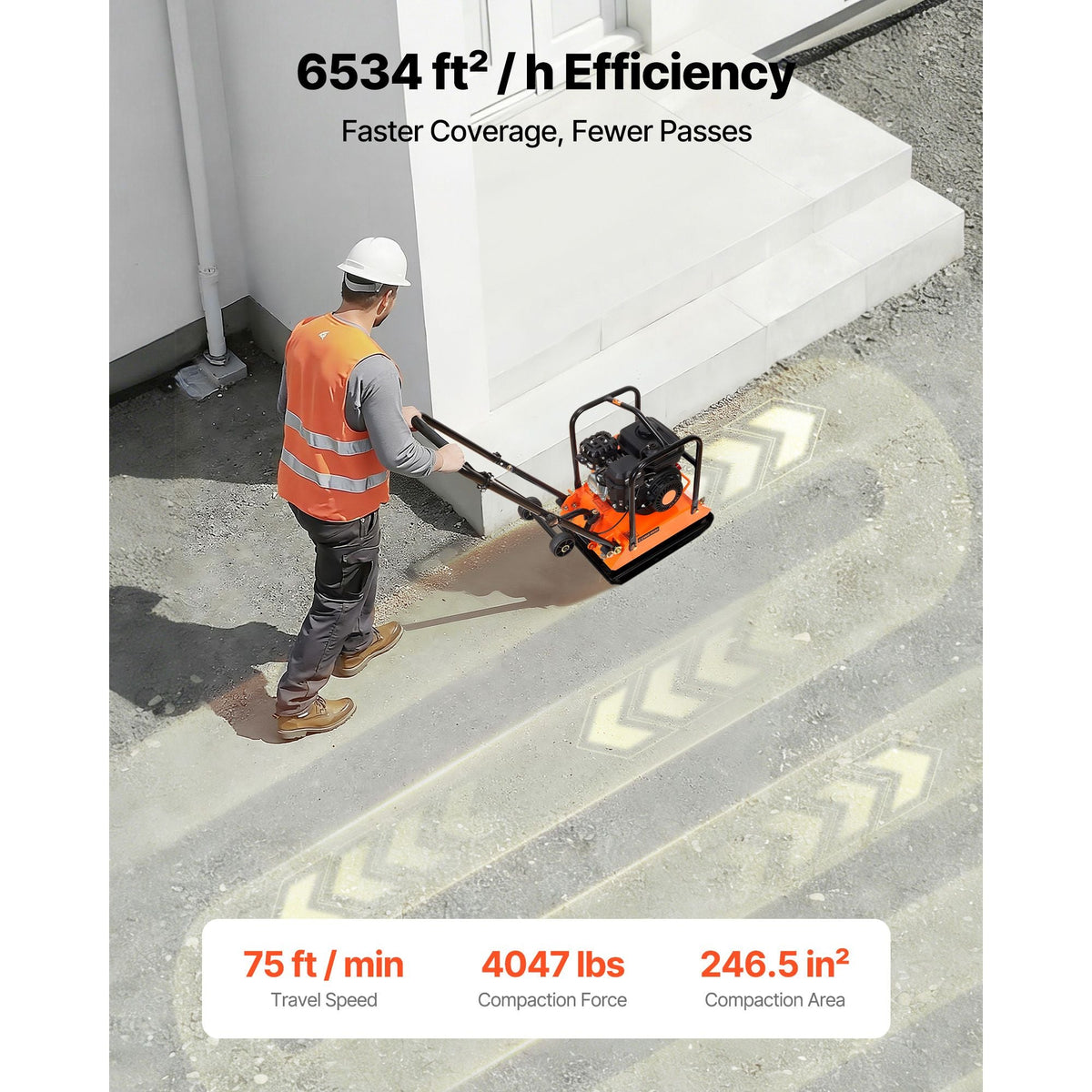 Plate Compactor, 6.5 HP 196CC Gas Engine, 5700 VPM Vibrating Ground Rammer, 4047 lbs Compaction Force, 21 x 16 in Plate, Walk Behind Compactor for Paver Landscaping, Asphalt, Foundation, Soil