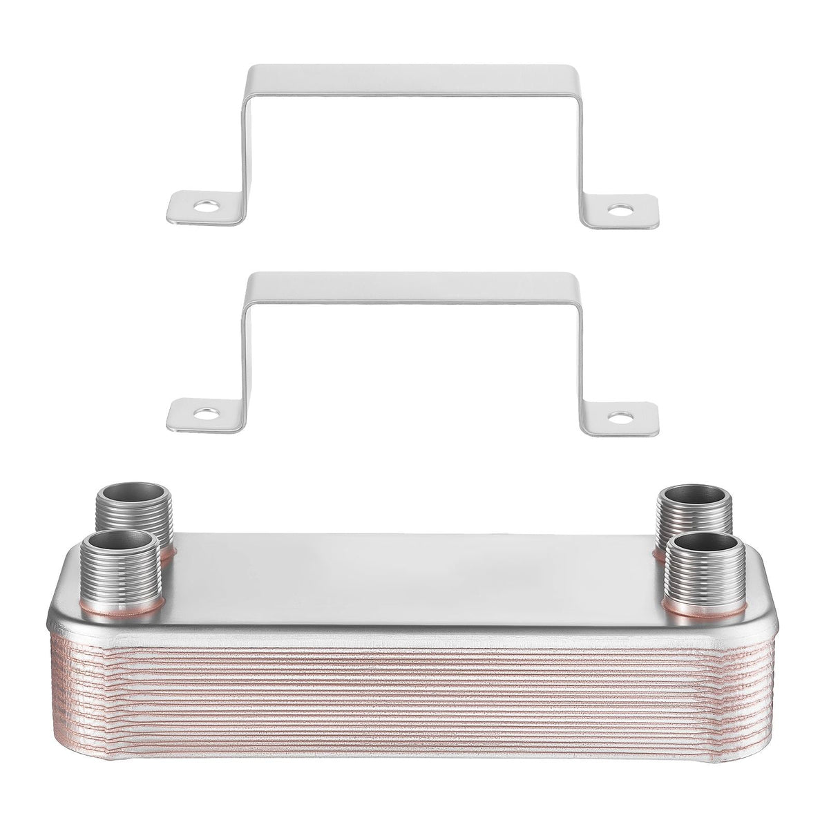 Plate Heat Exchanger, 5 x 12 in Brazed Plate Water to Water Heat Exchanger with 20 Plates, Mounting Bracket, Sturdy Stainless Steel Construction, 170-330K BTU for Boiler, Radiant Floor Heating
