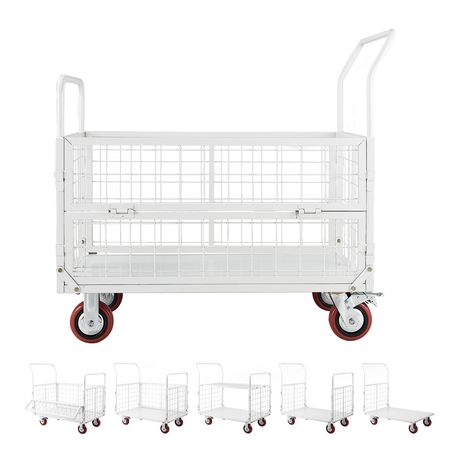 Platform Truck Cart with Cage, 2000 lbs Capacity, 6-in-1 Foldable Flatbed Cart with Swivel Wheels, Heavy Duty Hand Truck, Multi-Functional Push Dolly, for Grocery Laundry, 44.5 x 26.6 x 42.1 in