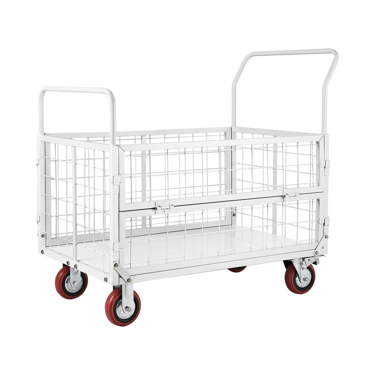 Platform Truck Cart with Cage, 2000 lbs Capacity, 6-in-1 Foldable Flatbed Cart with Swivel Wheels, Heavy Duty Hand Truck, Multi-Functional Push Dolly, for Grocery Laundry, 44.5 x 26.6 x 42.1 in