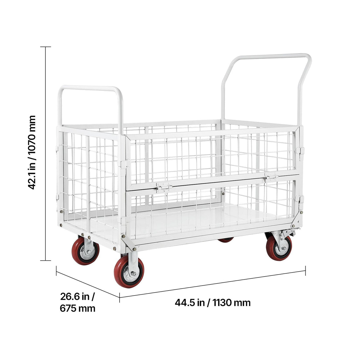 Platform Truck Cart with Cage, 2000 lbs Capacity, 6-in-1 Foldable Flatbed Cart with Swivel Wheels, Heavy Duty Hand Truck, Multi-Functional Push Dolly, for Grocery Laundry, 44.5 x 26.6 x 42.1 in