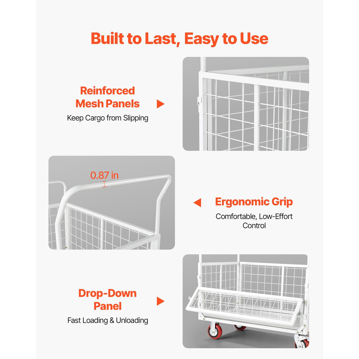 Platform Truck Cart with Cage, 2000 lbs Capacity, 6-in-1 Foldable Flatbed Cart with Swivel Wheels, Heavy Duty Hand Truck, Multi-Functional Push Dolly, for Grocery Laundry, 44.5 x 26.6 x 42.1 in