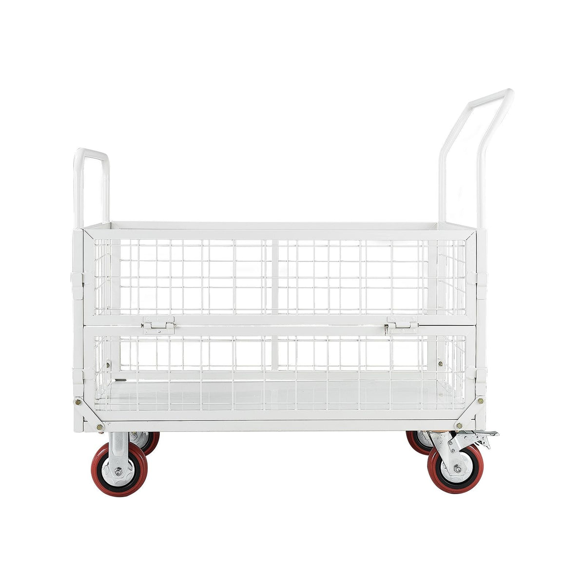 Platform Truck Cart with Cage, 2000 lbs Capacity, 6-in-1 Foldable Flatbed Cart with Swivel Wheels, Heavy Duty Hand Truck, Multi-Functional Push Dolly, for Grocery Laundry, 44.5 x 26.6 x 42.1 in