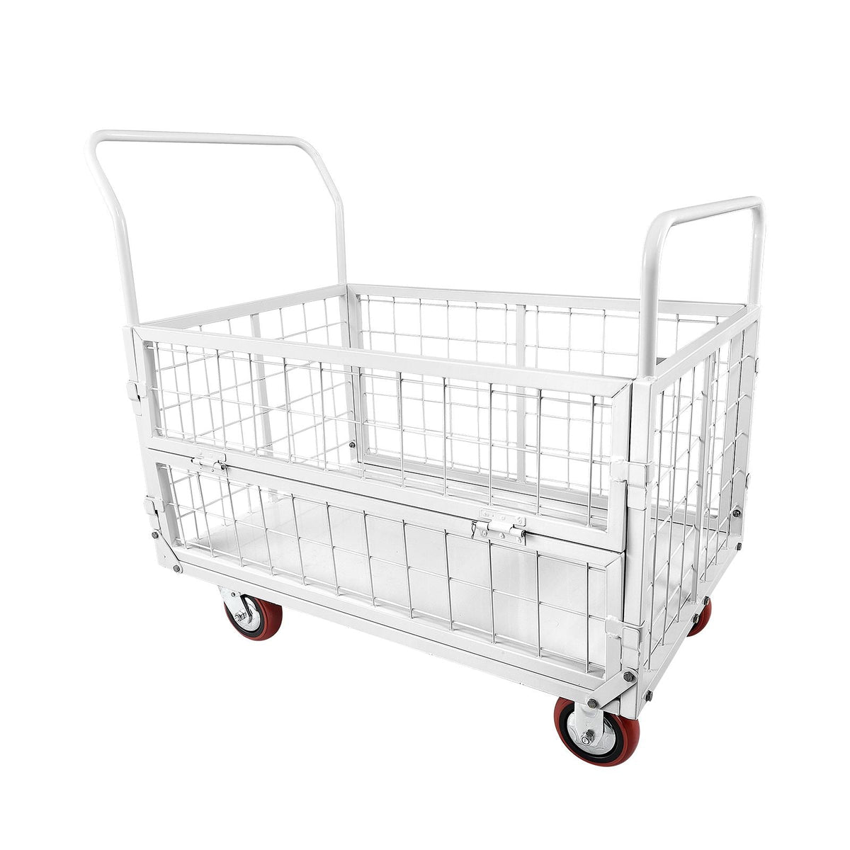 Platform Truck Cart with Cage, 2000 lbs Capacity, 6-in-1 Foldable Flatbed Cart with Swivel Wheels, Heavy Duty Hand Truck, Multi-Functional Push Dolly, for Grocery Laundry, 44.5 x 26.6 x 42.1 in