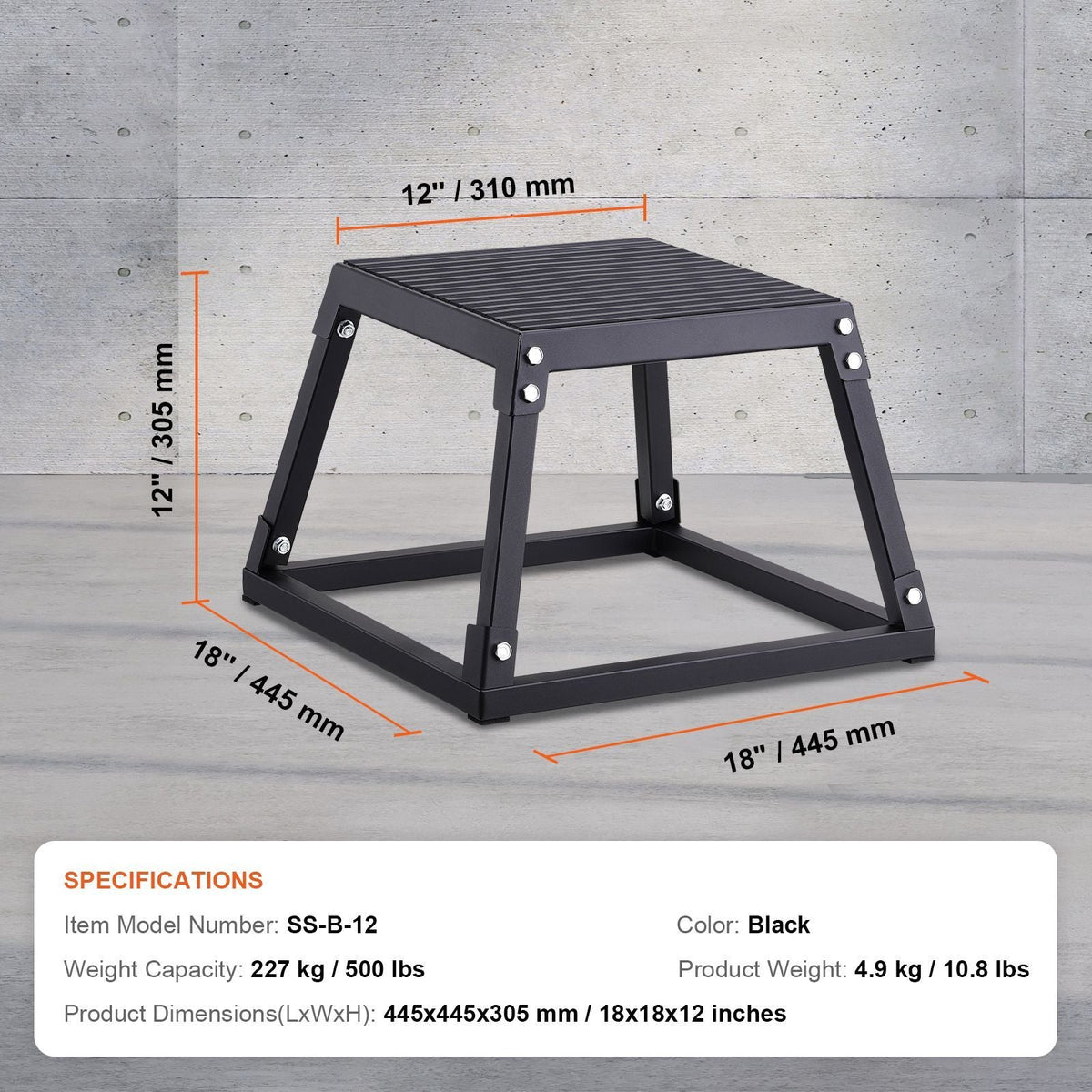 Plyometric Jump Box, 12 Inch Plyo Box, Steel Plyometric Platform and Jumping Agility Box, Anti-Slip Fitness Exercise Step Up Box for Home Gym Training, Conditioning Strength Training, Black