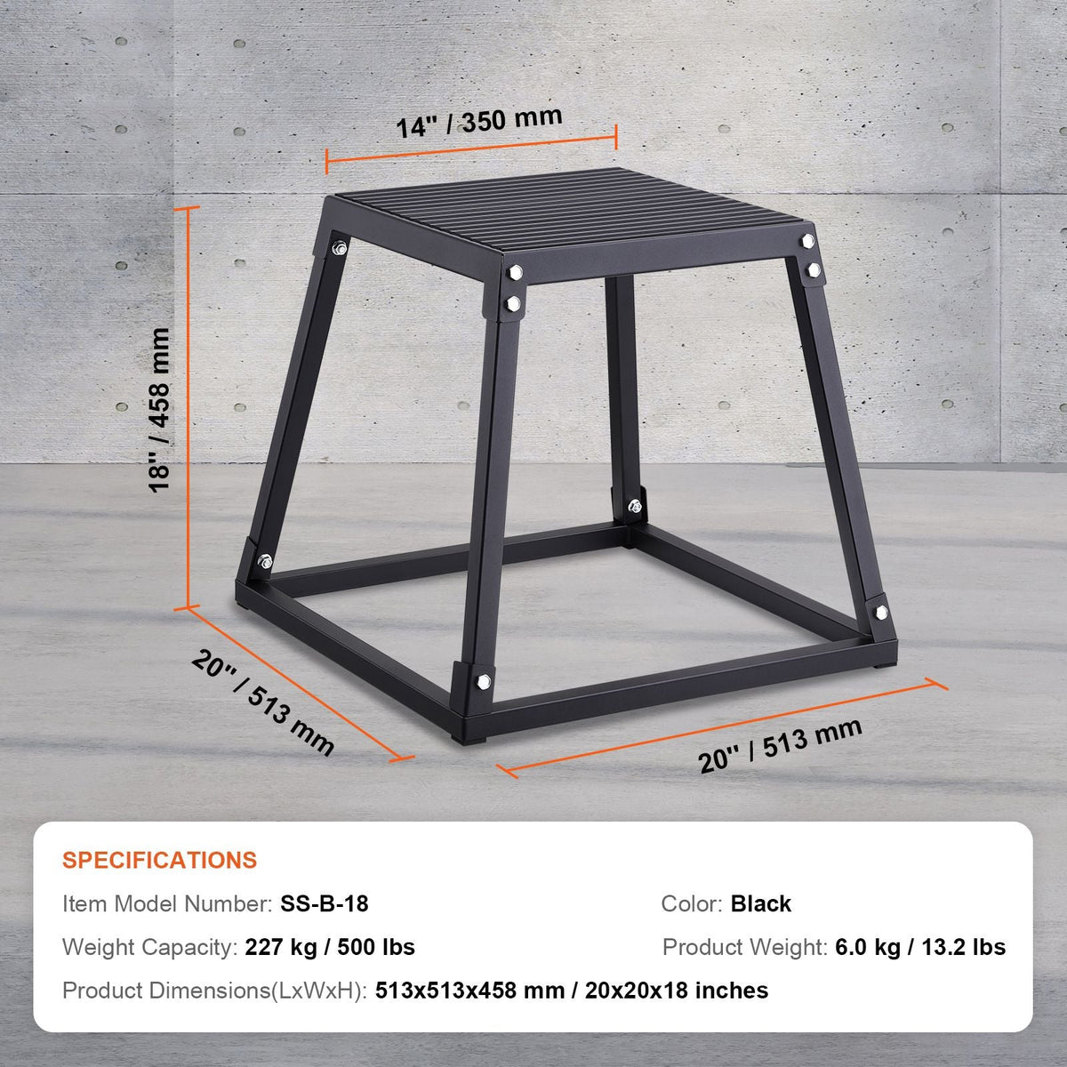 Plyometric Jump Box, 18 Inch Plyo Box, Steel Plyometric Platform and Jumping Agility Box, Anti-Slip Fitness Exercise Step Up Box for Home Gym Training, Conditioning Strength Training, Black