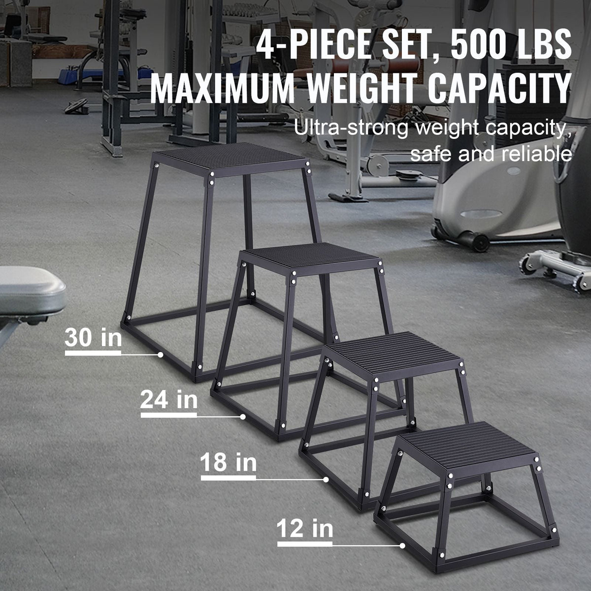 Plyometric Jump Boxes, 12/18/24/30 Inch Plyo Box, Platform and Jumping Agility Box, Anti-Slip Fitness Exercise Step Up Box Set for Home Gym Training, Conditioning Strength Training, Black