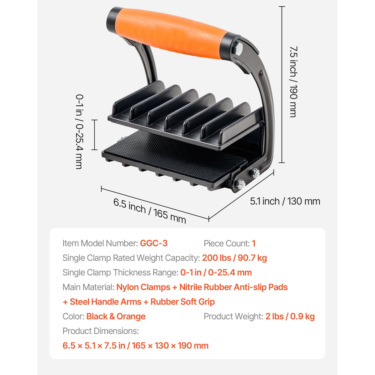 Plywood Carrier, 200 lbs Single Clamp Capacity, Adjustable Drywall Carrying Tool for 0-1 Inches Thickness Boards, Plywood Carrier with Non-Slip Grips for Plastic Boards, Plywood, Drywall