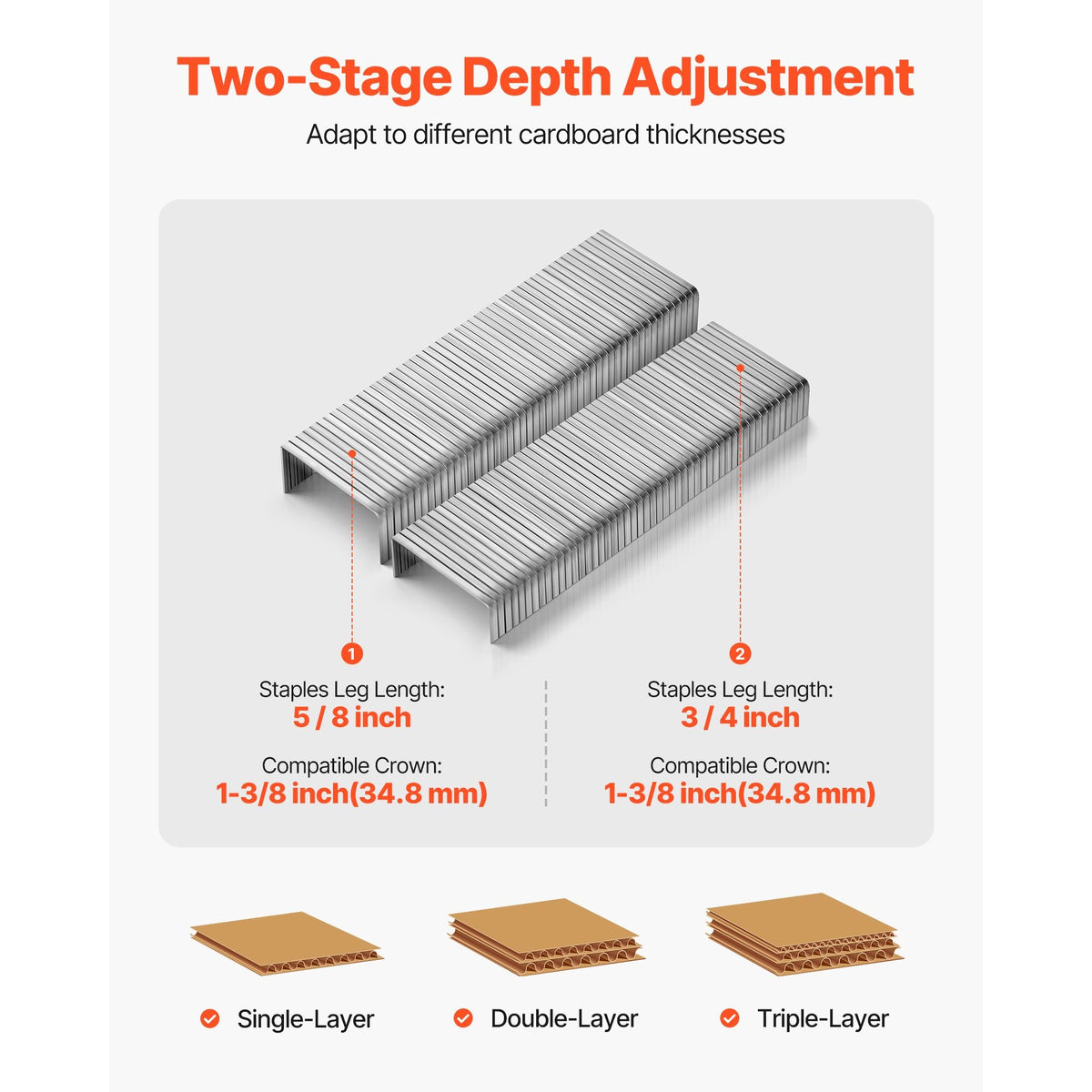 Pneumatic Carton Closing Stapler, 13 Gauge Pneumatic Cardboard Staple Gun for 1-3/8 inch Crown 5/8" & 3/4" Length, Depth-Adjustable 70-120 PSI Air Staple Gun for Boxes Carton Closing, Packaging