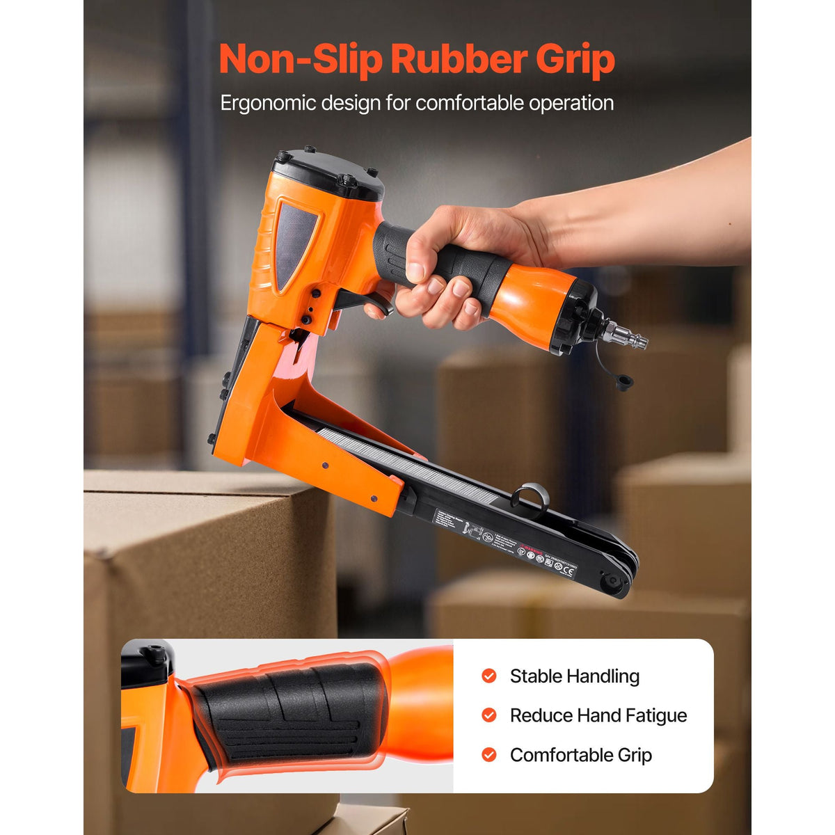 Pneumatic Carton Closing Stapler, 13 Gauge Pneumatic Cardboard Staple Gun for 1-3/8 inch Crown 5/8" & 3/4" Length, Depth-Adjustable 70-120 PSI Air Staple Gun for Boxes Carton Closing, Packaging