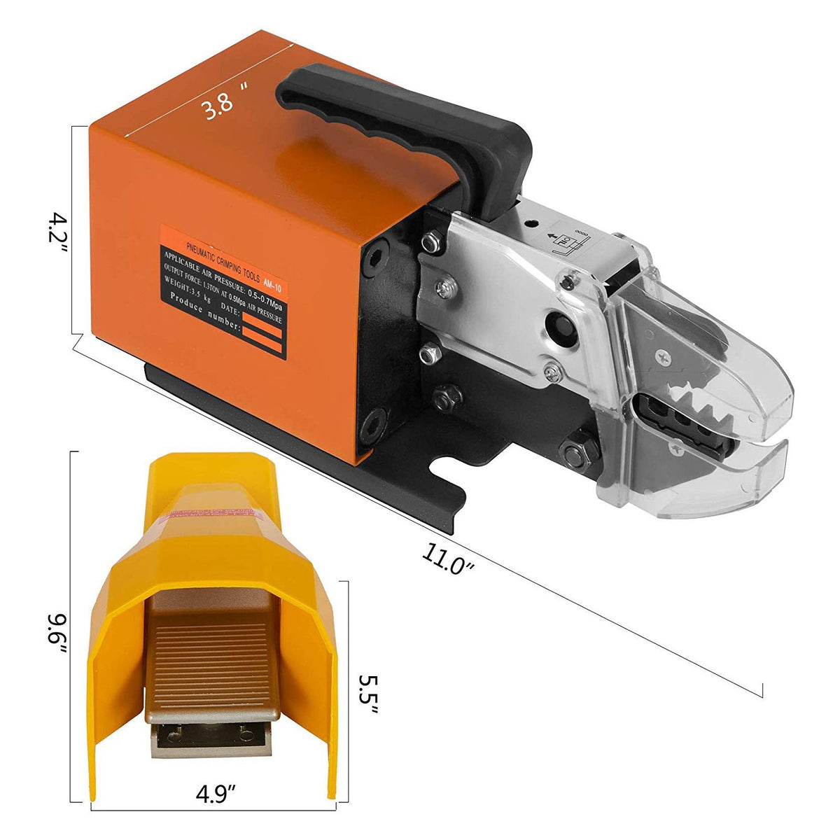 Pneumatic Crimping Tool Am-10, Air Powered Wire Terminal Crimping Machine Crimping Up To 16mm2, Pneumatic Crimper Plier Machine with 10 Sets Of Dies for Many Kinds of Terminals