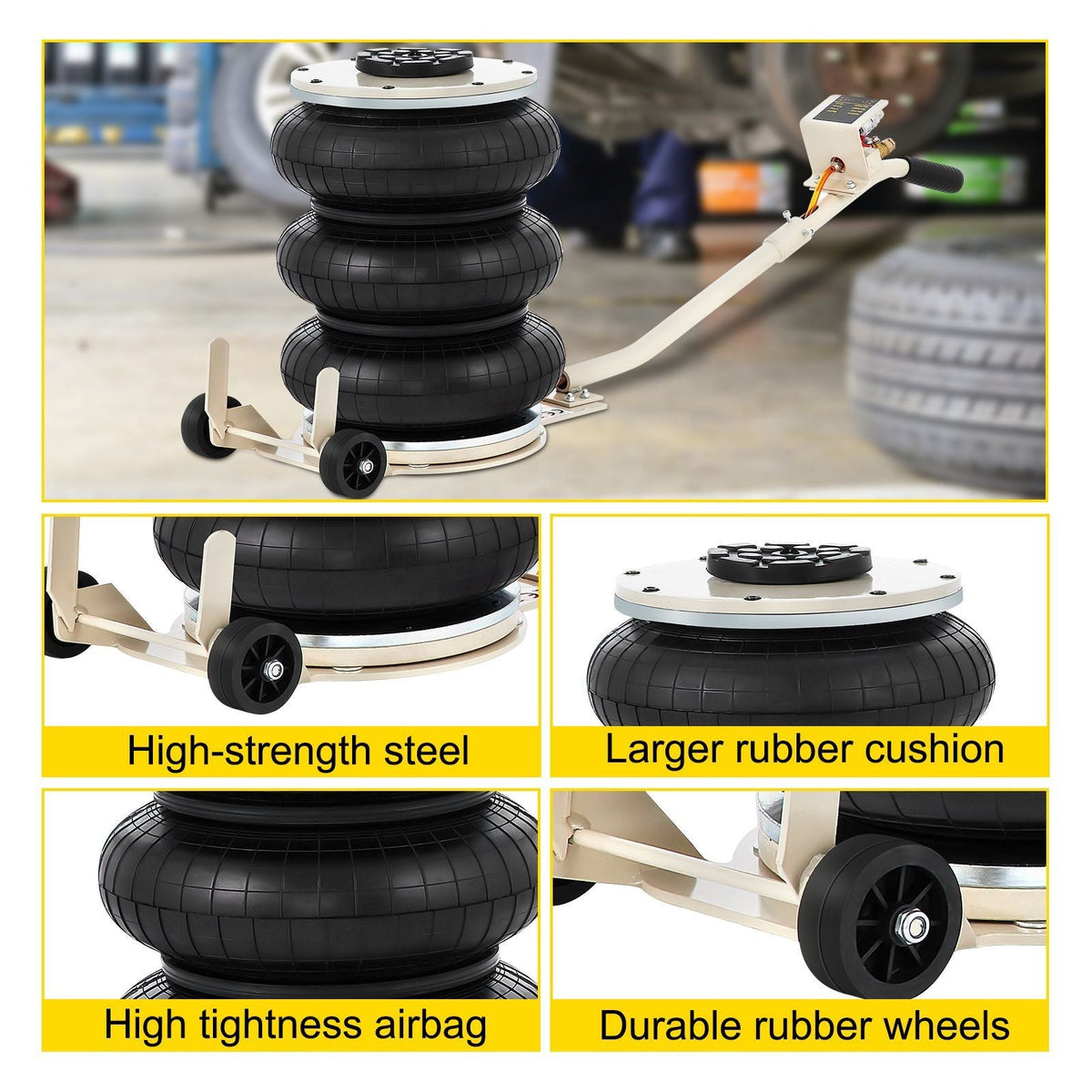 Pneumatic Jack, 5 Ton/11023 lbs Triple Bag Air Jack, Lifting Height 6.3-15.75 Inch, Inflatable Car Jack with Long Handle, Lifter Pneumatic Air Jack for Garage Car Lifting Repair