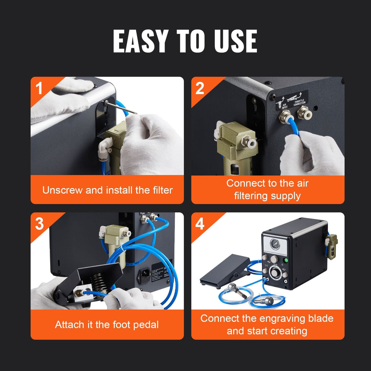 Pneumatic Jewelry Engraver, 1200-6000 RPM Adjustable, 60W Dual Head Pneumatic Engraving Machine, DIY Impact Engraver with Small Pedal, Stone Setting Tools Engraver for Jewelry & Metal Crafting