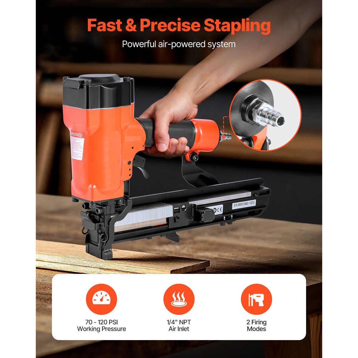 Pneumatic Staple Gun, 16 Gauge 1-inch Wide Crown Pneumatic Stapler 5/8" to 1-1/2" Length, 70-120PSI Air Staple Gun with Two Firing Modes for Roof Decking, Wall Sheathing, Fencing, Subflooring