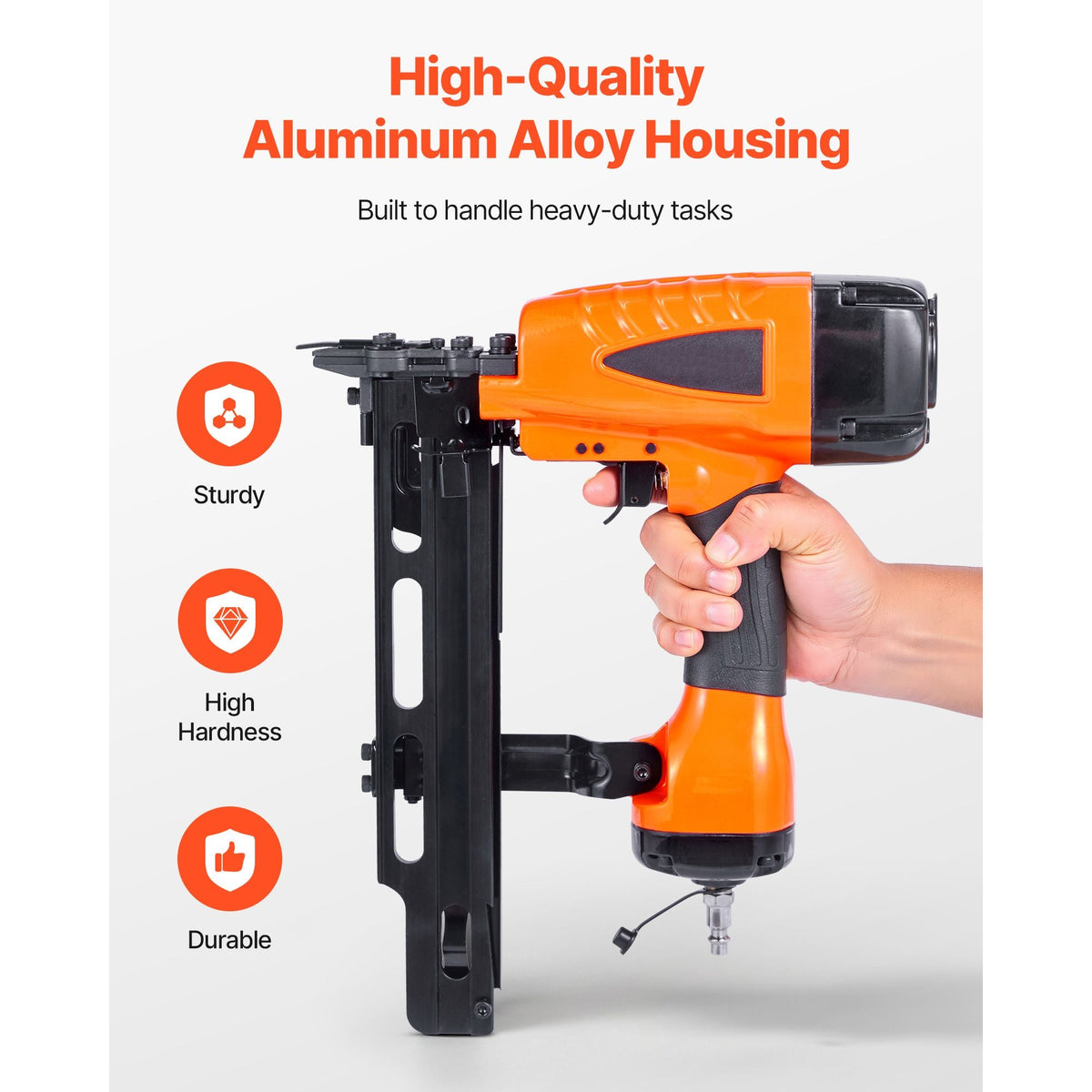 Pneumatic Staple Gun, 16 Gauge 7/16-inch Medium Crown Pneumatic Stapler 1" to 2" Length, 70-120PSI Heavy Duty Air-Powered Staple Gun for Roof Decking, Wall Sheathing, Fencing and Subflooring