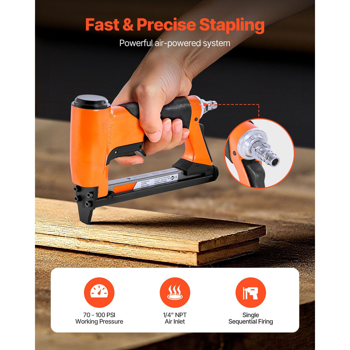 Pneumatic Staple Gun, 20 Gauge Air Upholstery Stapler for 50 Series Fine Wire Staples 1/2" Crown 1/4"-5/8" Length, Max 110PCS Loading Air Staple Gun for Upholstering, Woodworking, DIY Projects