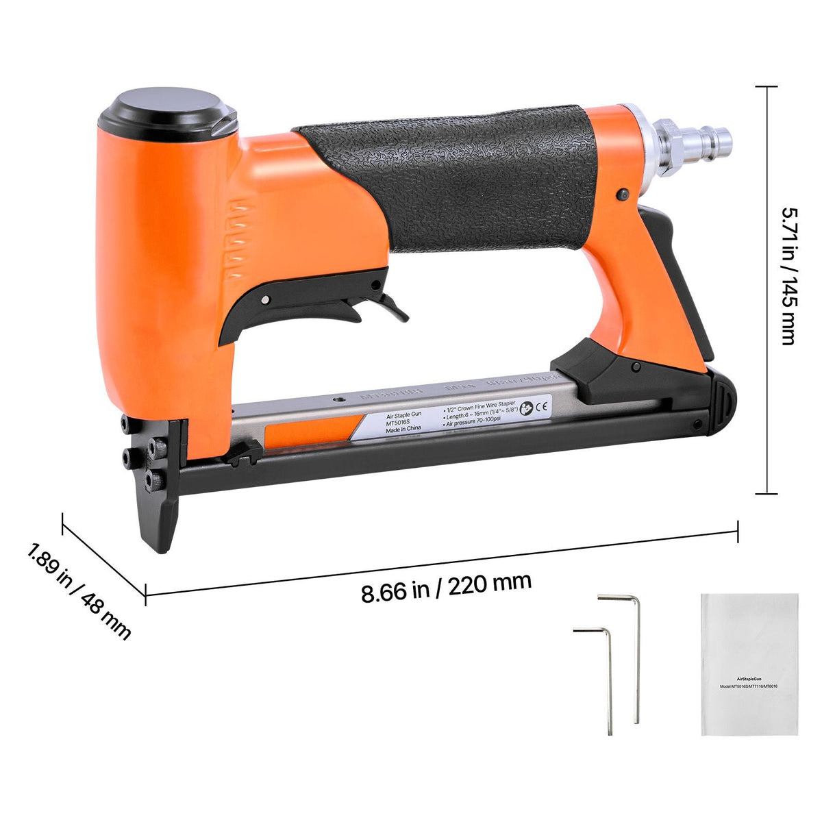 Pneumatic Staple Gun, 20 Gauge Air Upholstery Stapler for 50 Series Fine Wire Staples 1/2" Crown 1/4"-5/8" Length, Max 110PCS Loading Air Staple Gun for Upholstering, Woodworking, DIY Projects
