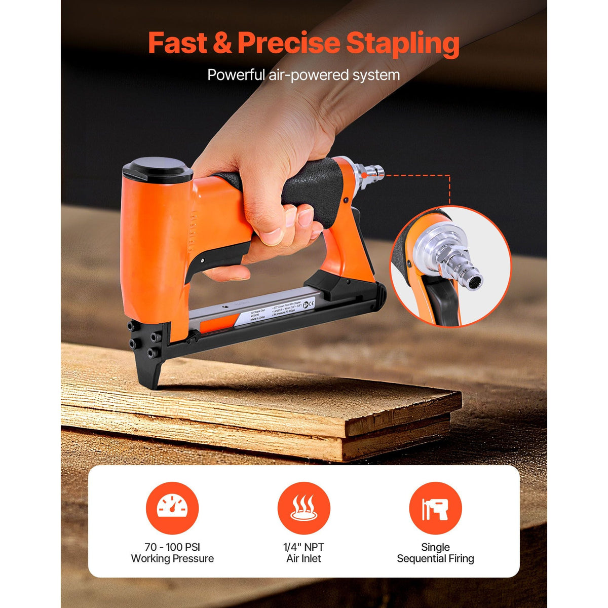 Pneumatic Staple Gun, 21 Gauge Air Upholstery Stapler for 80 Series Fine Wire Staples 1/2" Crown 1/4"-5/8" Length, Max 150PCS Loading Air Staple Gun for Upholstering, Woodworking, DIY Projects