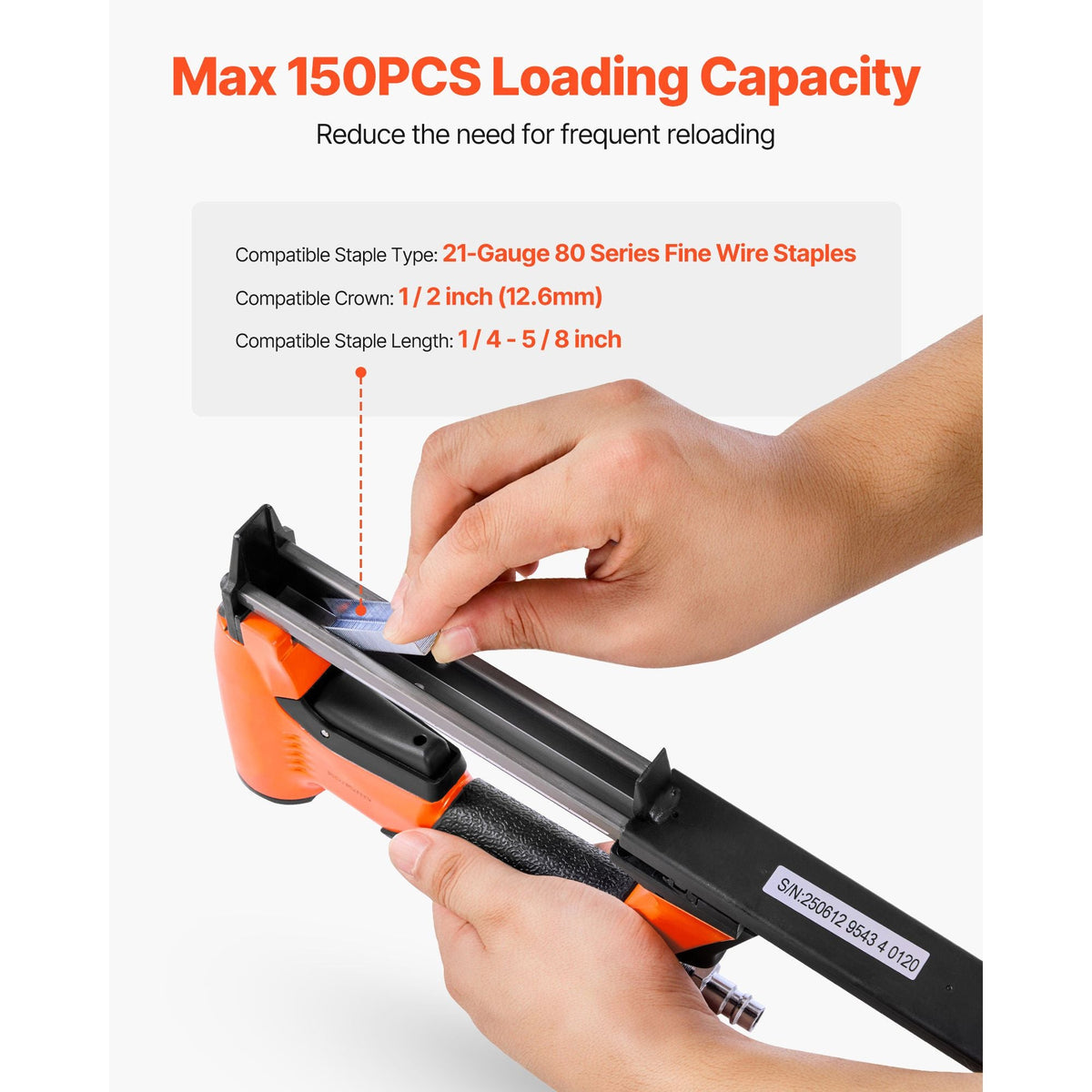 Pneumatic Staple Gun, 21 Gauge Air Upholstery Stapler for 80 Series Fine Wire Staples 1/2" Crown 1/4"-5/8" Length, Max 150PCS Loading Air Staple Gun for Upholstering, Woodworking, DIY Projects