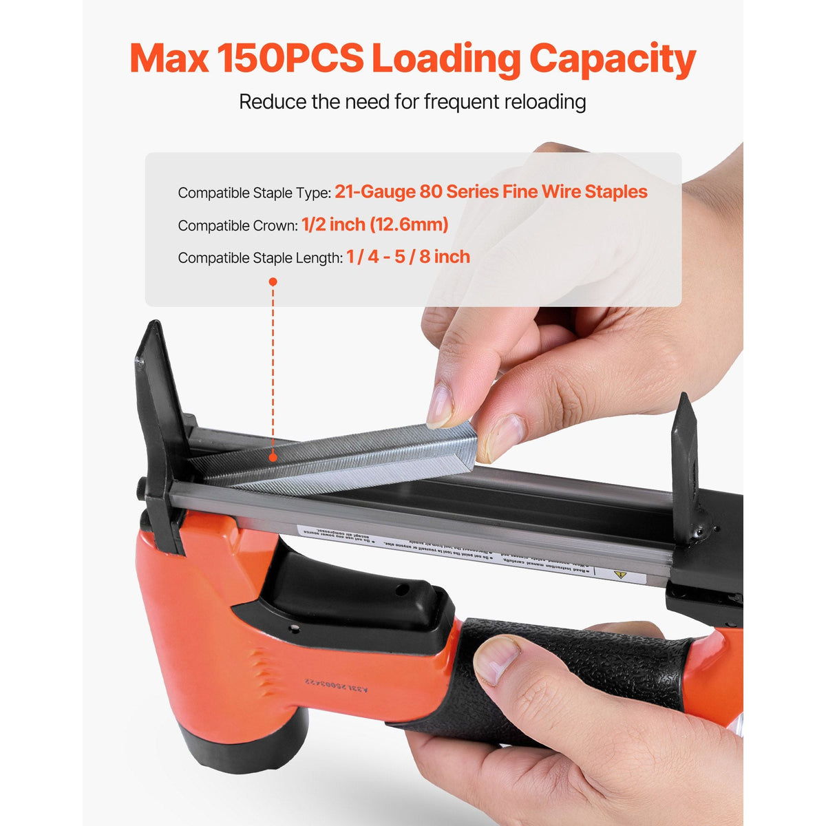 Pneumatic Staple Gun, 21 Gauge Long-Nose Upholstery Stapler for 80 Series Fine Wire Staples 1/2-inch Crown 1/4"-5/8" Length, Max 150PCS Loading Air Staple Gun for Upholstering, Woodworking, DIY