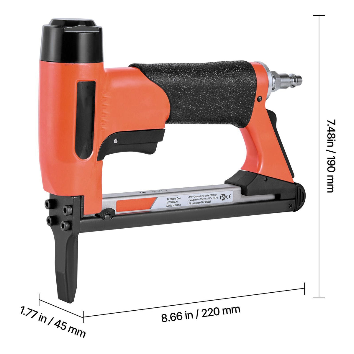 Pneumatic Staple Gun, 21 Gauge Long-Nose Upholstery Stapler for 80 Series Fine Wire Staples 1/2-inch Crown 1/4"-5/8" Length, Max 150PCS Loading Air Staple Gun for Upholstering, Woodworking, DIY