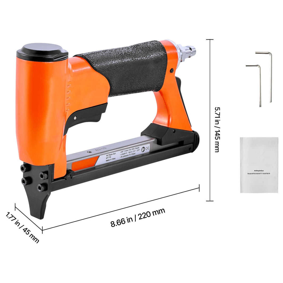 Pneumatic Staple Gun, 22 Gauge Air Upholstery Stapler for 71 Series Fine Wire Staples 3/8" Crown 1/4"-5/8" Length, Max 180PCS Loading Air Staple Gun for Upholstering, Woodworking, DIY Projects