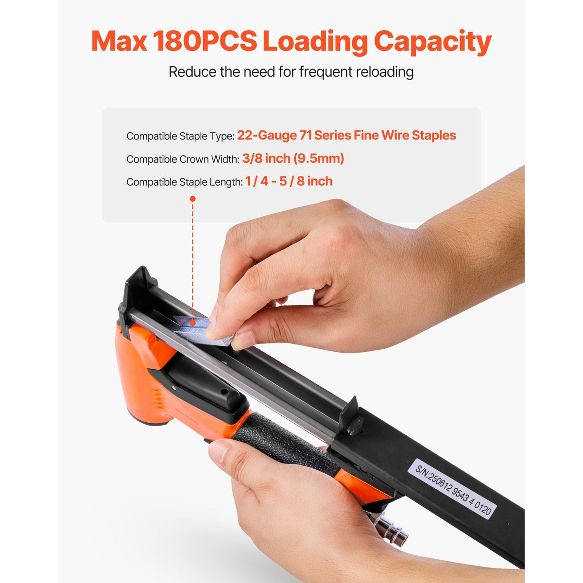 Pneumatic Staple Gun, 22 Gauge Air Upholstery Stapler for 71 Series Fine Wire Staples 3/8" Crown 1/4"-5/8" Length, Max 180PCS Loading Air Staple Gun for Upholstering, Woodworking, DIY Projects