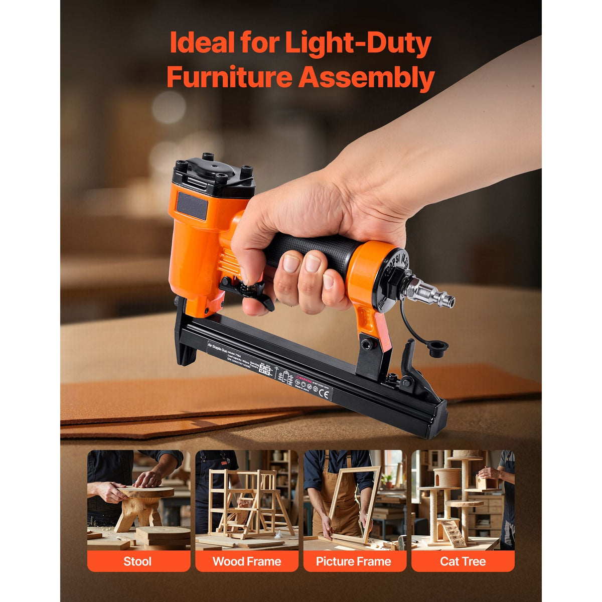 Pneumatic Staple Gun, 22 Gauge Pneumatic Upholstery Stapler for 71 Series Fine Wire Staples 3/8-inch Crown 5/32"-5/8" Length, 70-110 PSI Air Staple Gun for Woodworking, Upholstering, DIY Project