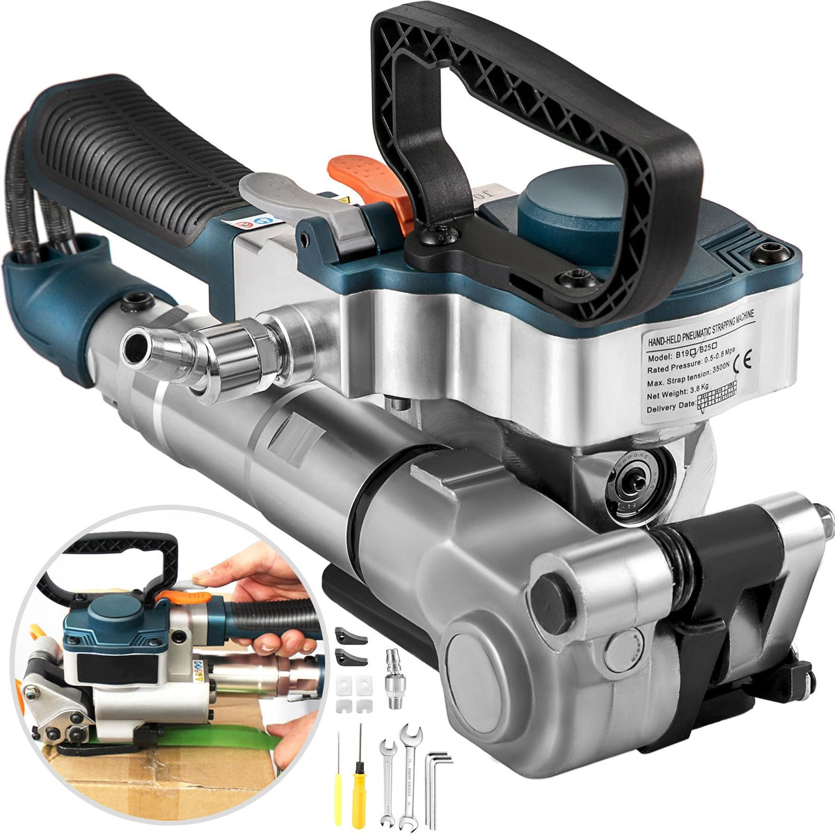 Pneumatic Strapping Tool B19 Hand Held Strapping Machine with 3500N Max Tension Pneumatic Strapping Machine for 1/2\'\'-3/4\'\' PP/PET Belt