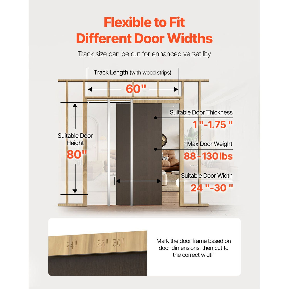 Pocket Door Frame Kit, for 24-30 in Wide 80 in High Door, Pocket Door Kit with Two-Way Soft Close Mechanism, Slide Smoothly Quietly, Easy to Install, Premium Galvanized Steel, for Living Room