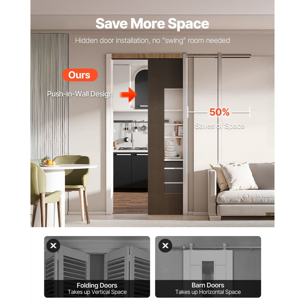 Pocket Door Frame Kit, for 24-30 in Wide 80 in High Door, Pocket Door Kit with Two-Way Soft Close Mechanism, Slide Smoothly Quietly, Easy to Install, Premium Galvanized Steel, for Living Room