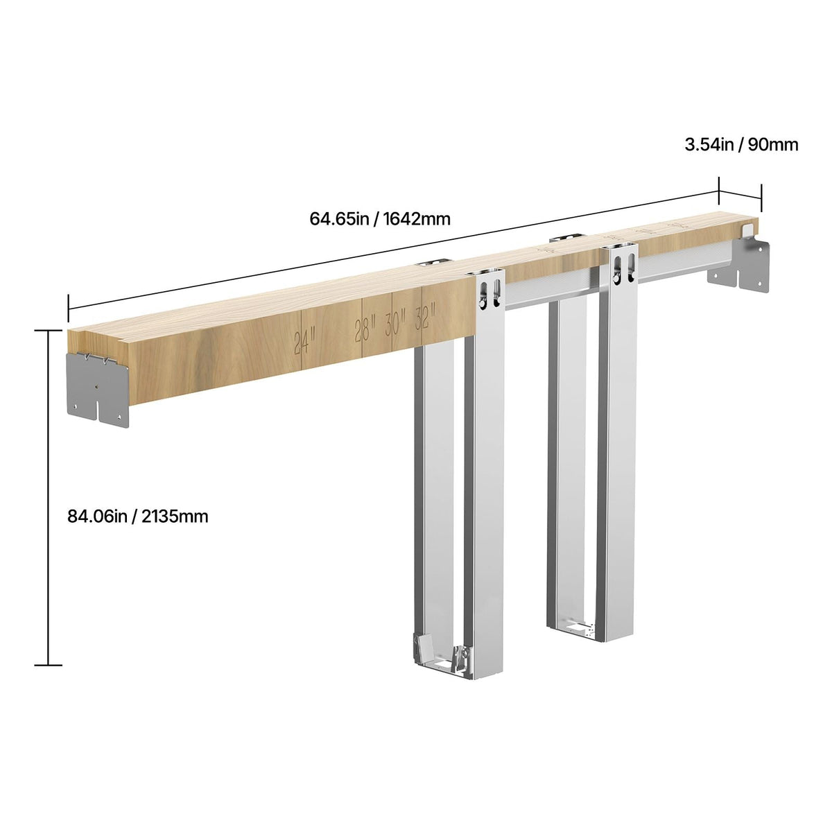 Pocket Door Frame Kit, for 24-32 in Wide 80 in High Door, Pocket Door Kit with Two-Way Soft Close Mechanism, Slide Smoothly Quietly, Easy to Install, Premium Galvanized Steel, for Living Room